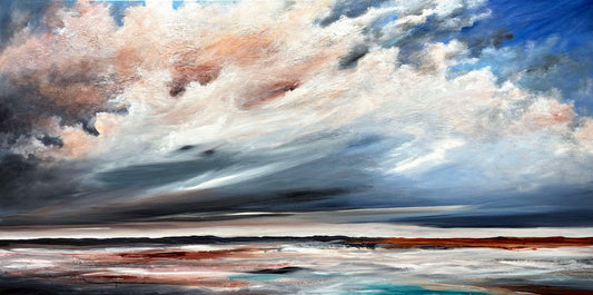 The Gathering Quiet by Australian artist Tania Chanter, original, acrylic on canvas, textured abstract seascape, 180x90cm.