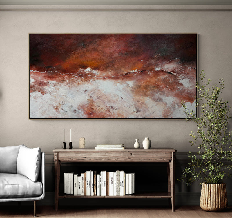 The Gentle Divide by Australian artist Tania Chanter, 180x90cm, original, acrylic on canvas, abstract textured aerial landscape.