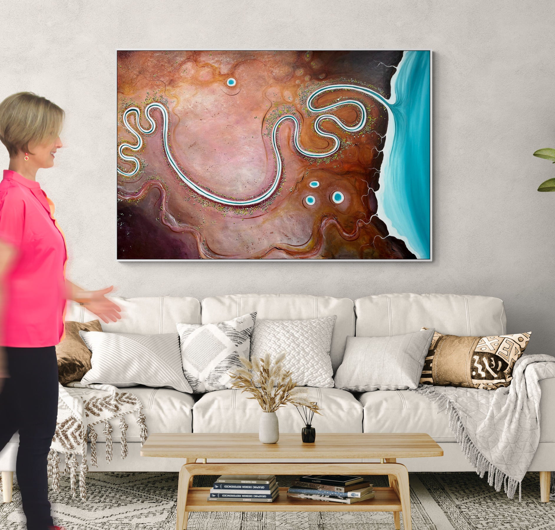 "The Gentle Path," an original textured abstract aerial landscape painting by Australian artist Tania Chanter, acrylic on canvas, 180x120cm.
