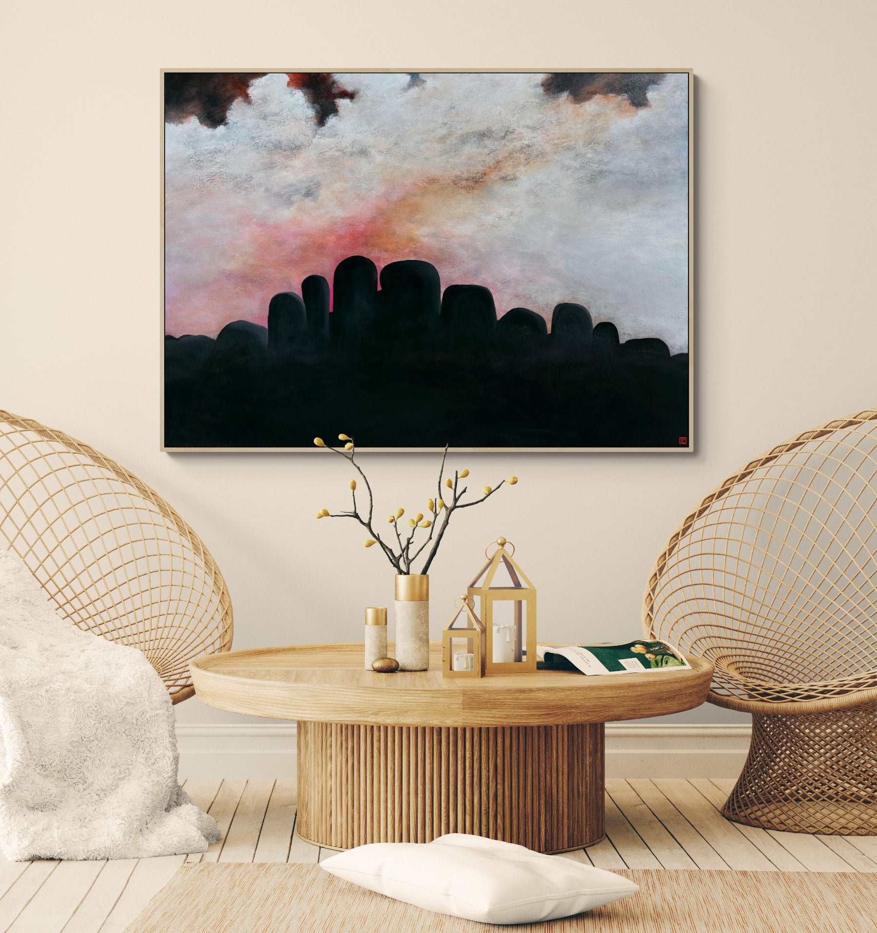 The Glow Of Hope by Australian artist Tania Chanter, acrylic on canvas, 140x100cm, abstract cloudscape. 
