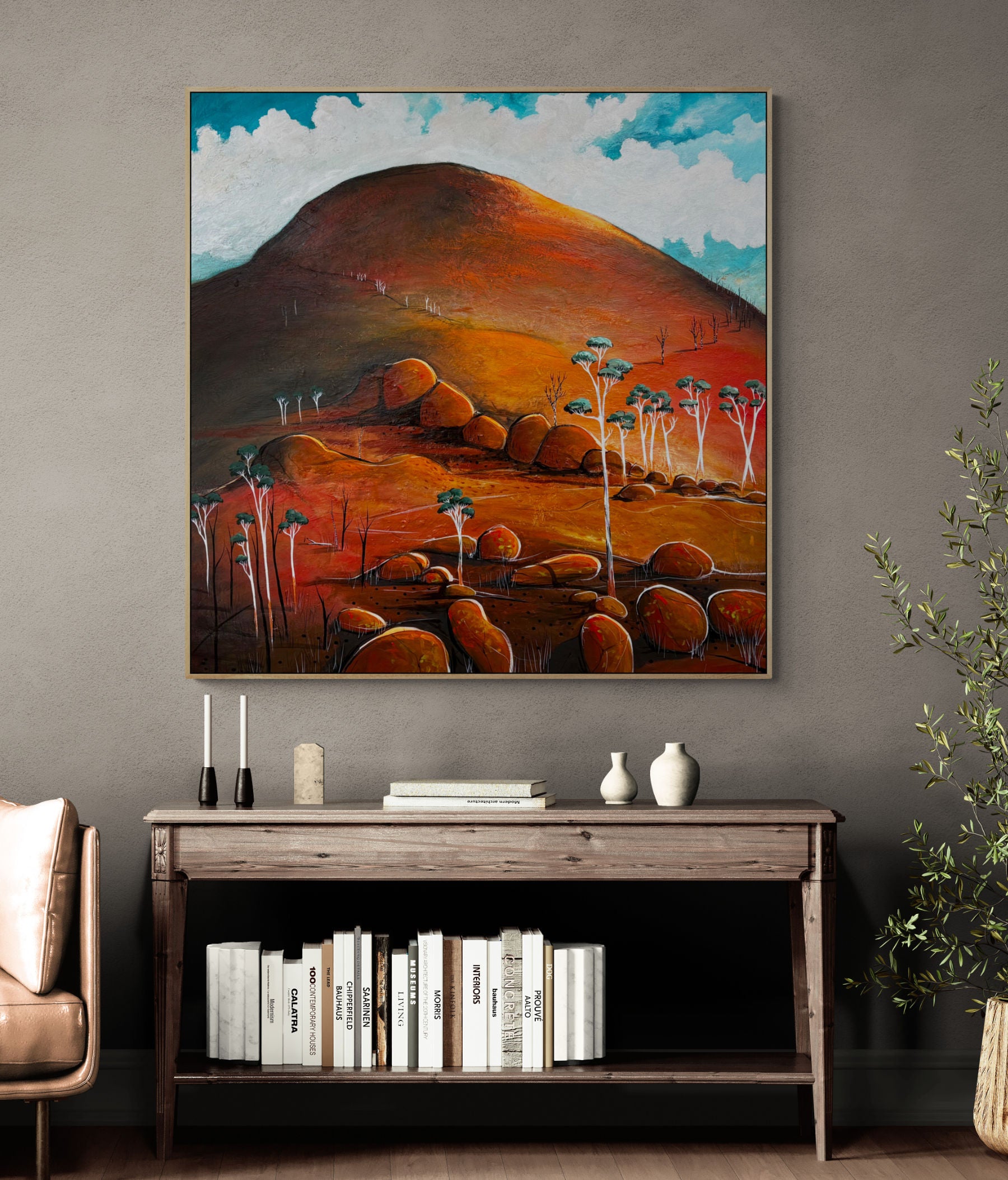 The Hill Of Hope by Australian artist Tania Chanter, acrylic on canvas, abstract landscape, 110x110cm.
