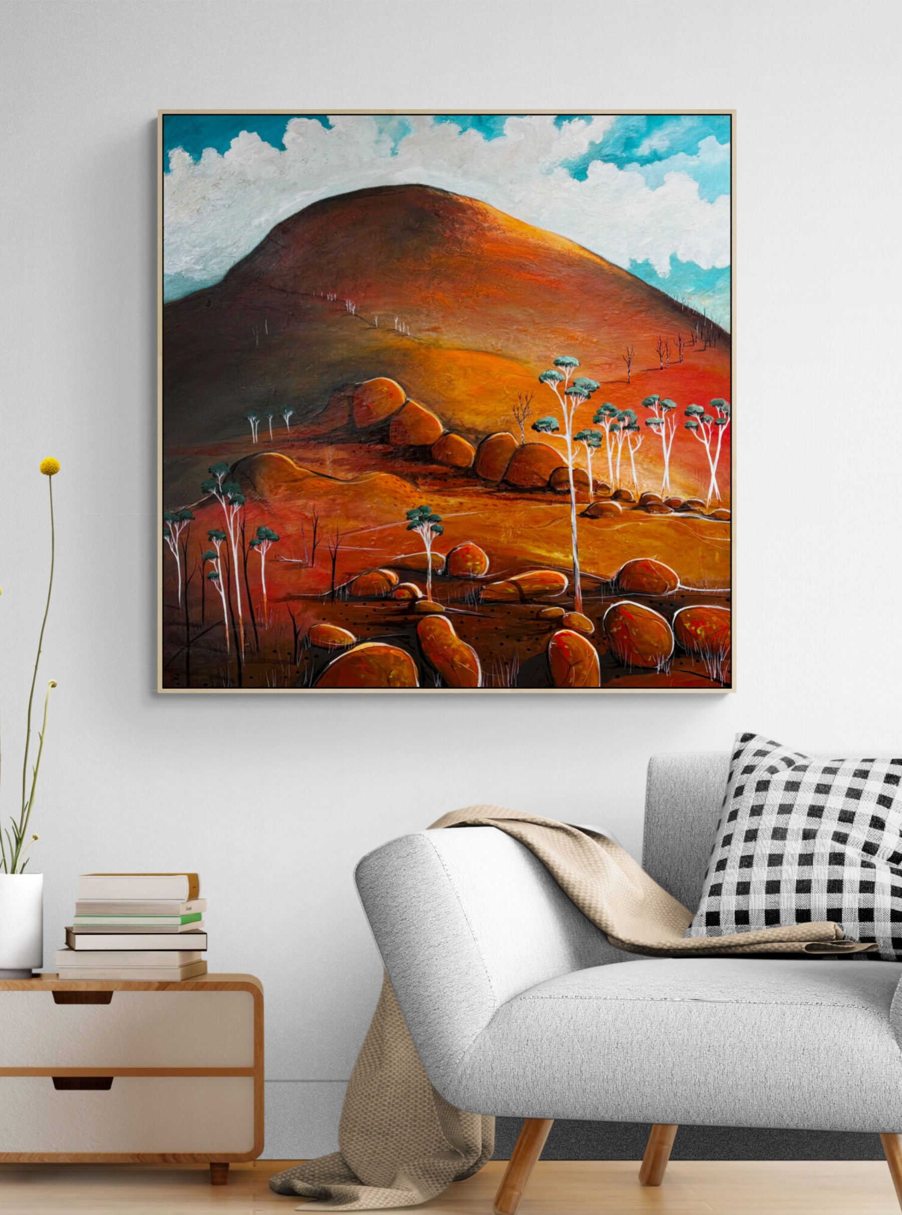 The Hill Of Hope by Australian artist Tania Chanter, acrylic on canvas, abstract landscape, 110x110cm.
