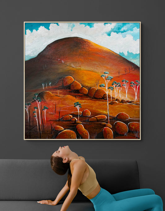 The Hill Of Hope by Australian artist Tania Chanter, acrylic on canvas, abstract landscape, 110x110cm.
