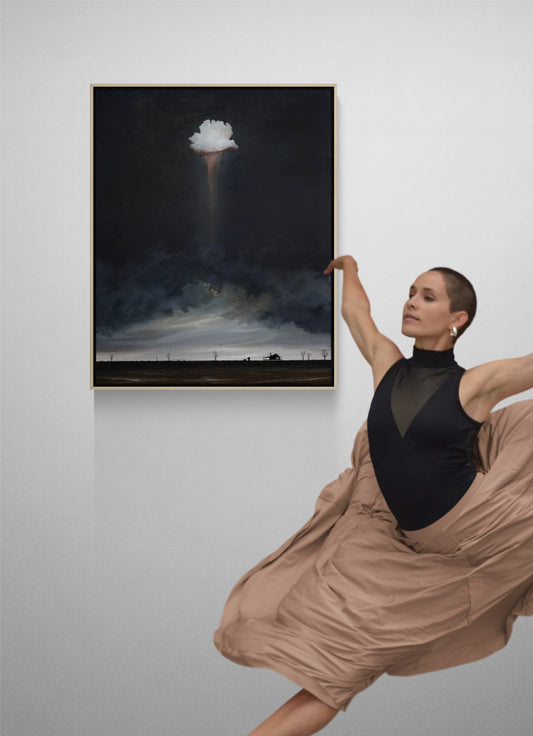 The Keeper Of Calm by Tania Chanter displayed in a solid timber floating frame, contemporary Australian landscape wall art.