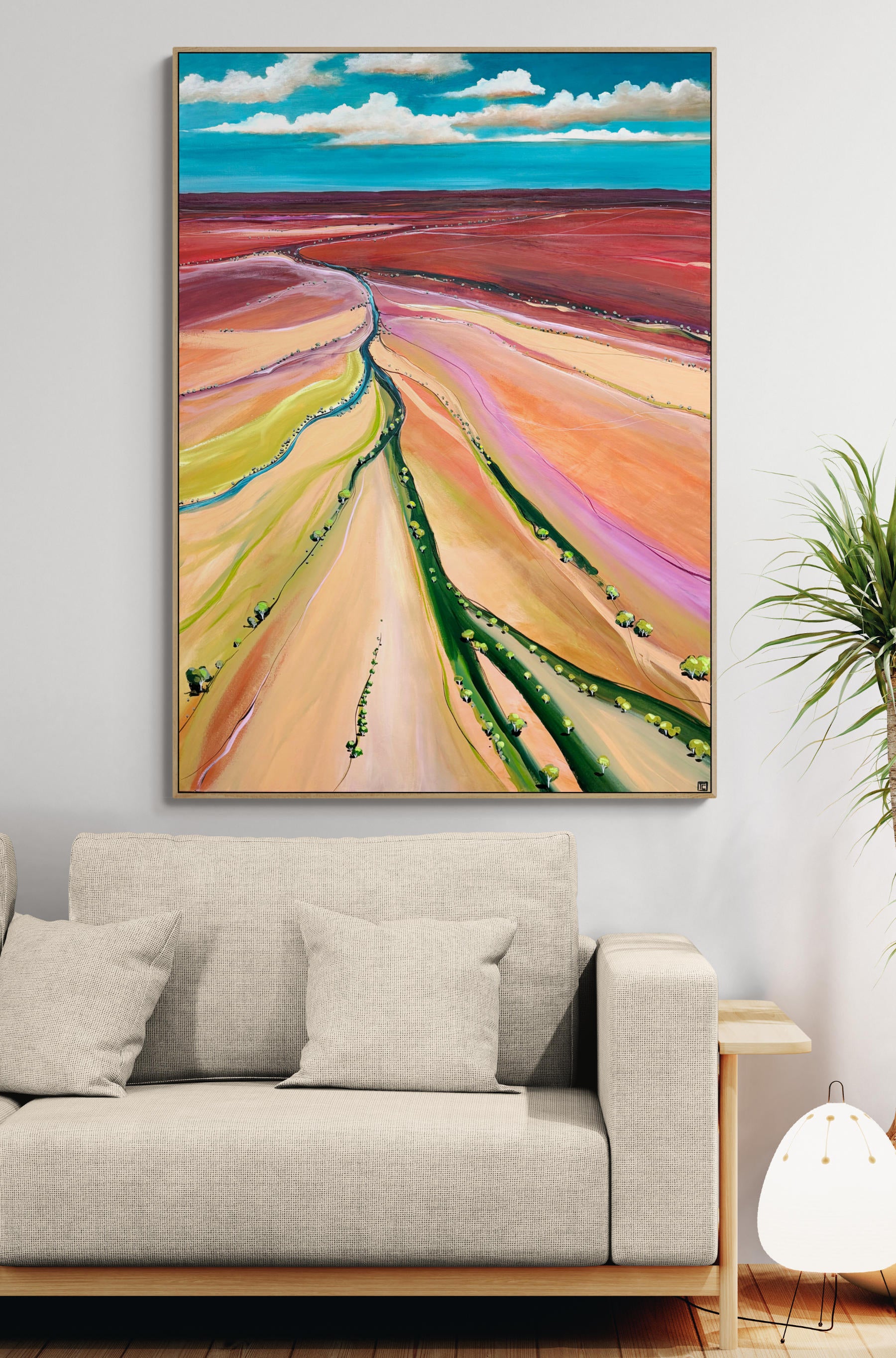 The Meeting Of Ways by Australian artist Tania Chanter, acrylic on canvas, 100x140cm, abstract landscape. 