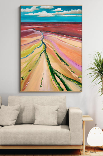 The Meeting Of Ways by Australian artist Tania Chanter, acrylic on canvas, 100x140cm, abstract landscape. 