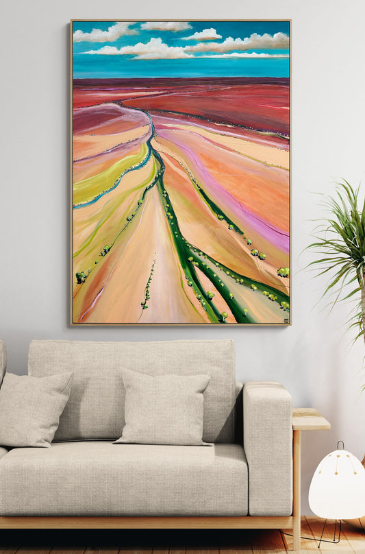 The Meeting Of Ways by Australian artist Tania Chanter, acrylic on canvas, 100x140cm, abstract landscape. 