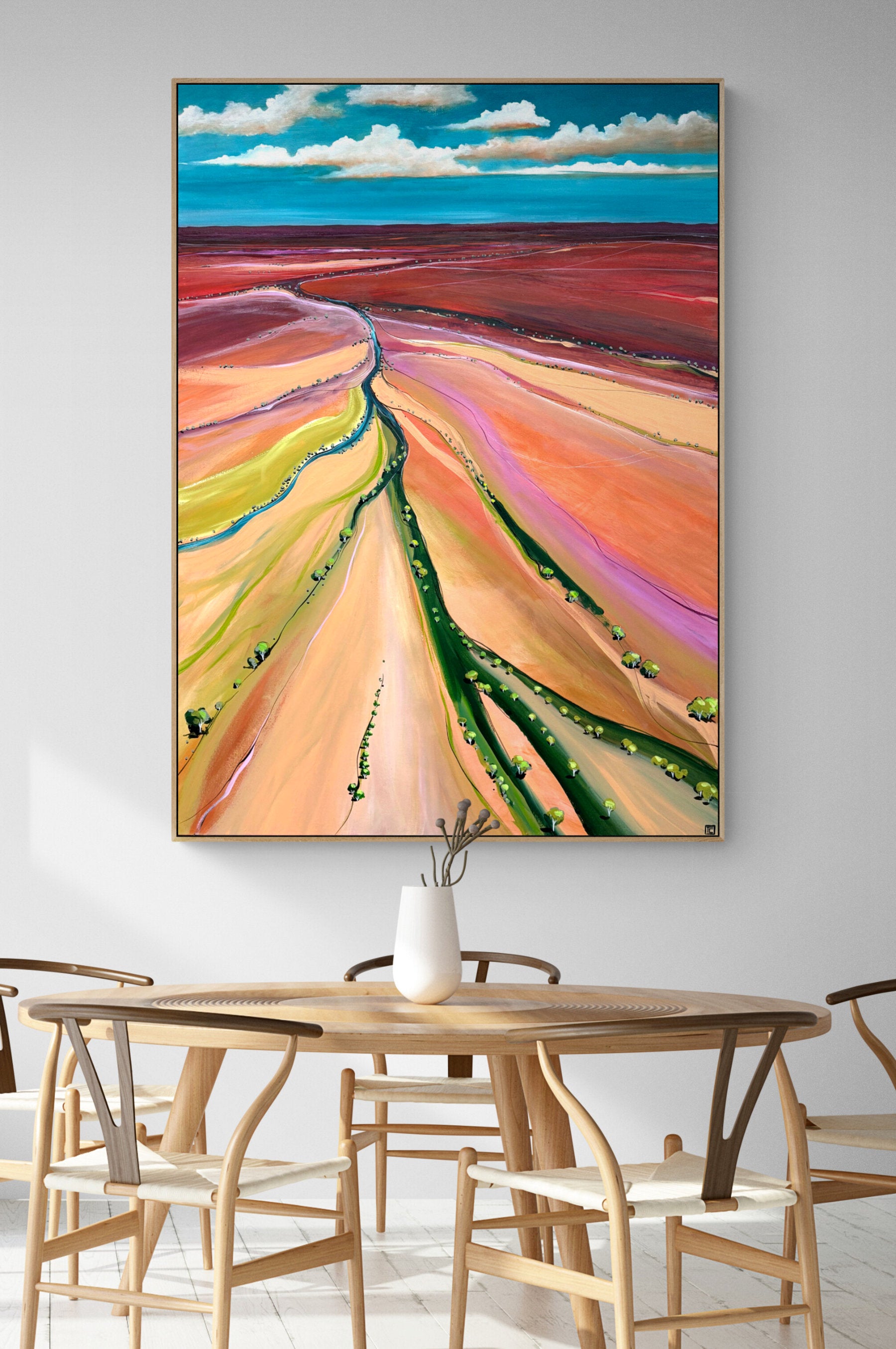 The Meeting Of Ways by Australian artist Tania Chanter, acrylic on canvas, 100x140cm, abstract landscape. 