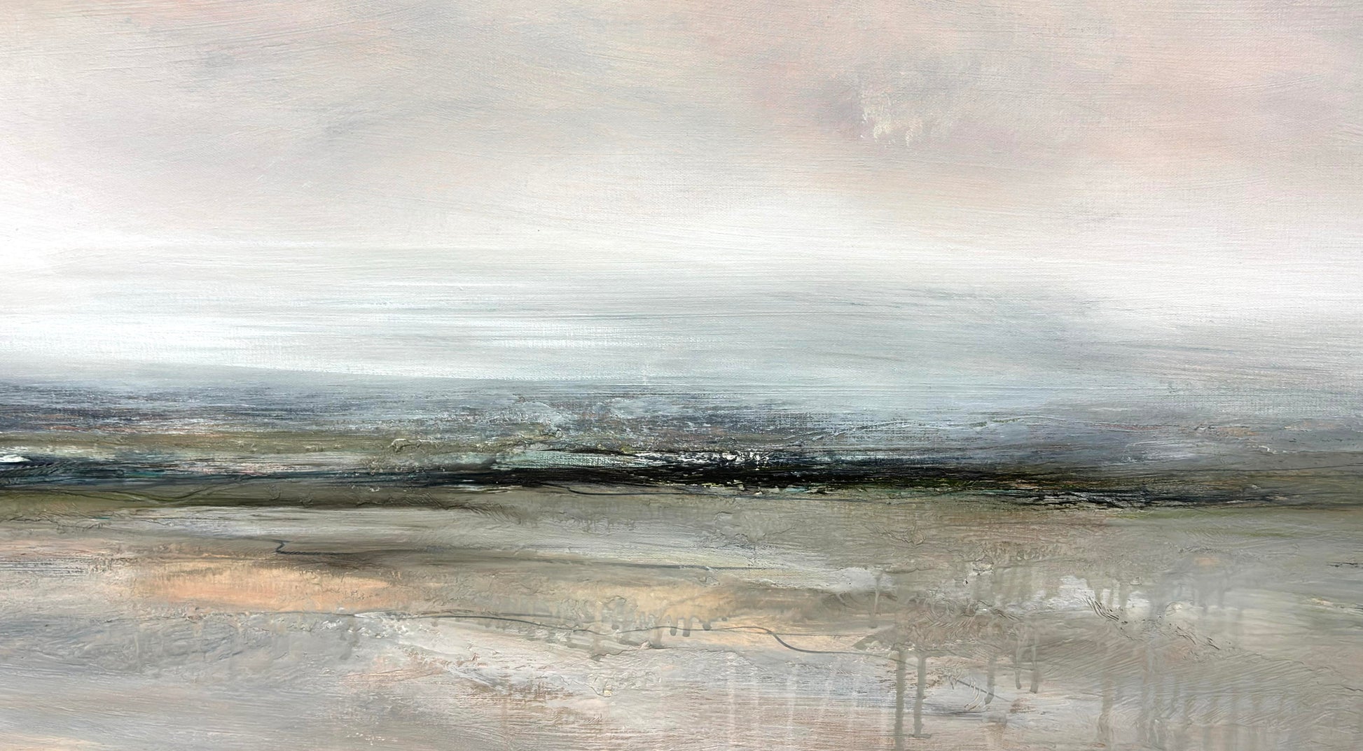 The Mist Between Us by Australian artist Tania Chanter, original, acrylic on canvas, 160x70cm, impressionist abstract landscape painting.