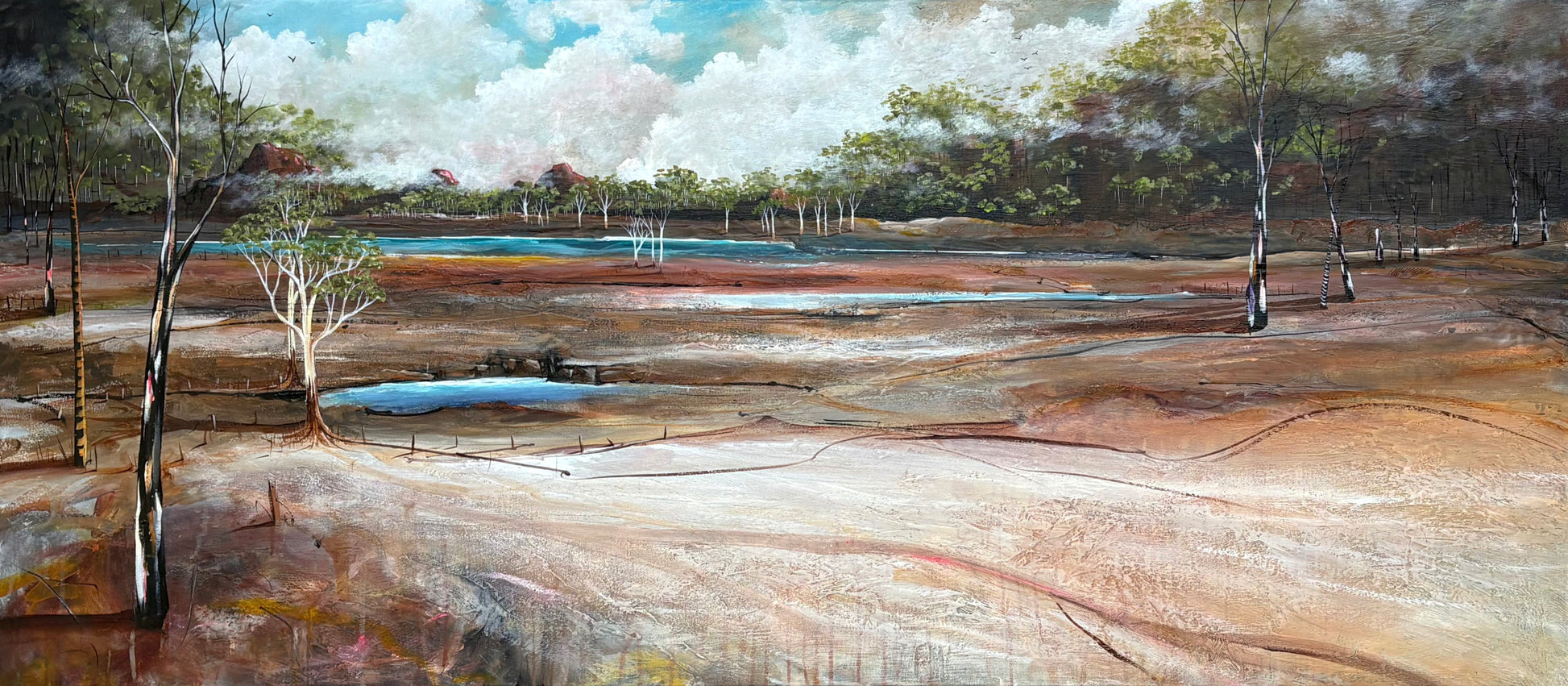 The Places We Carry Within by Australian artist Tania Chanter, acrylic on canvas, 160x70cm, textured, Australian  abstract landscape. 