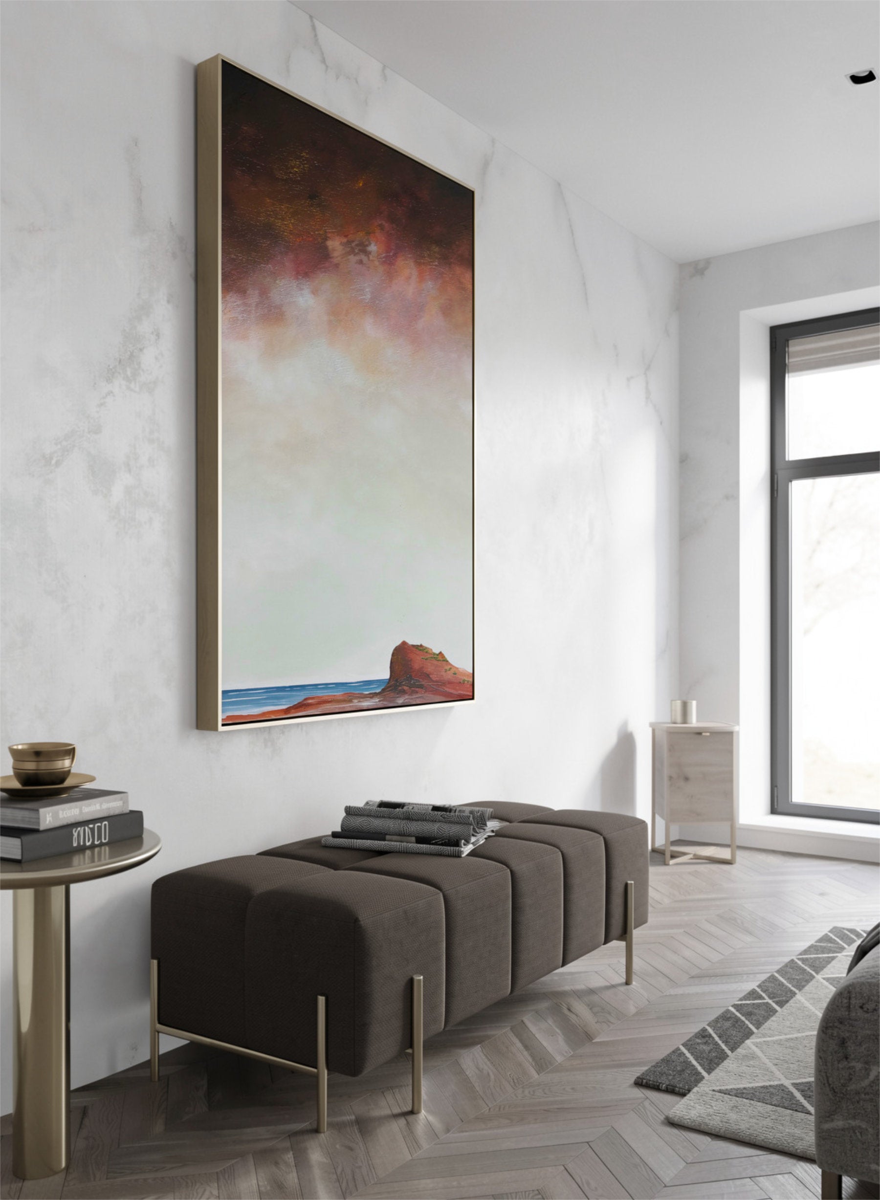 Gallery-finished edges of The Promise Beyond the Cliffs original abstract painting on stretched canvas.