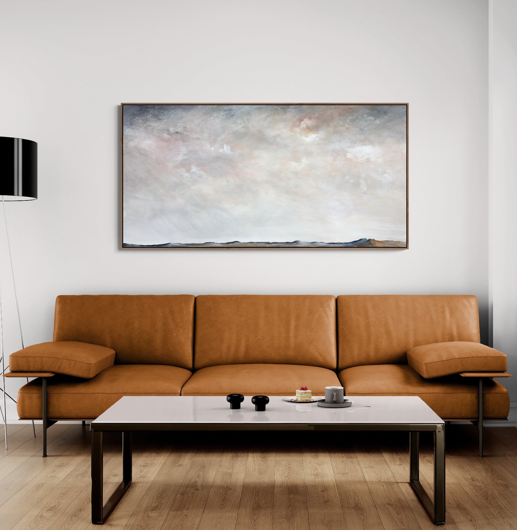 The Quiet Breath Of Distance by Australian artist Tania Chanter, original, textured abstract cloudscape, acrylic on canvas, 180x90cm.
