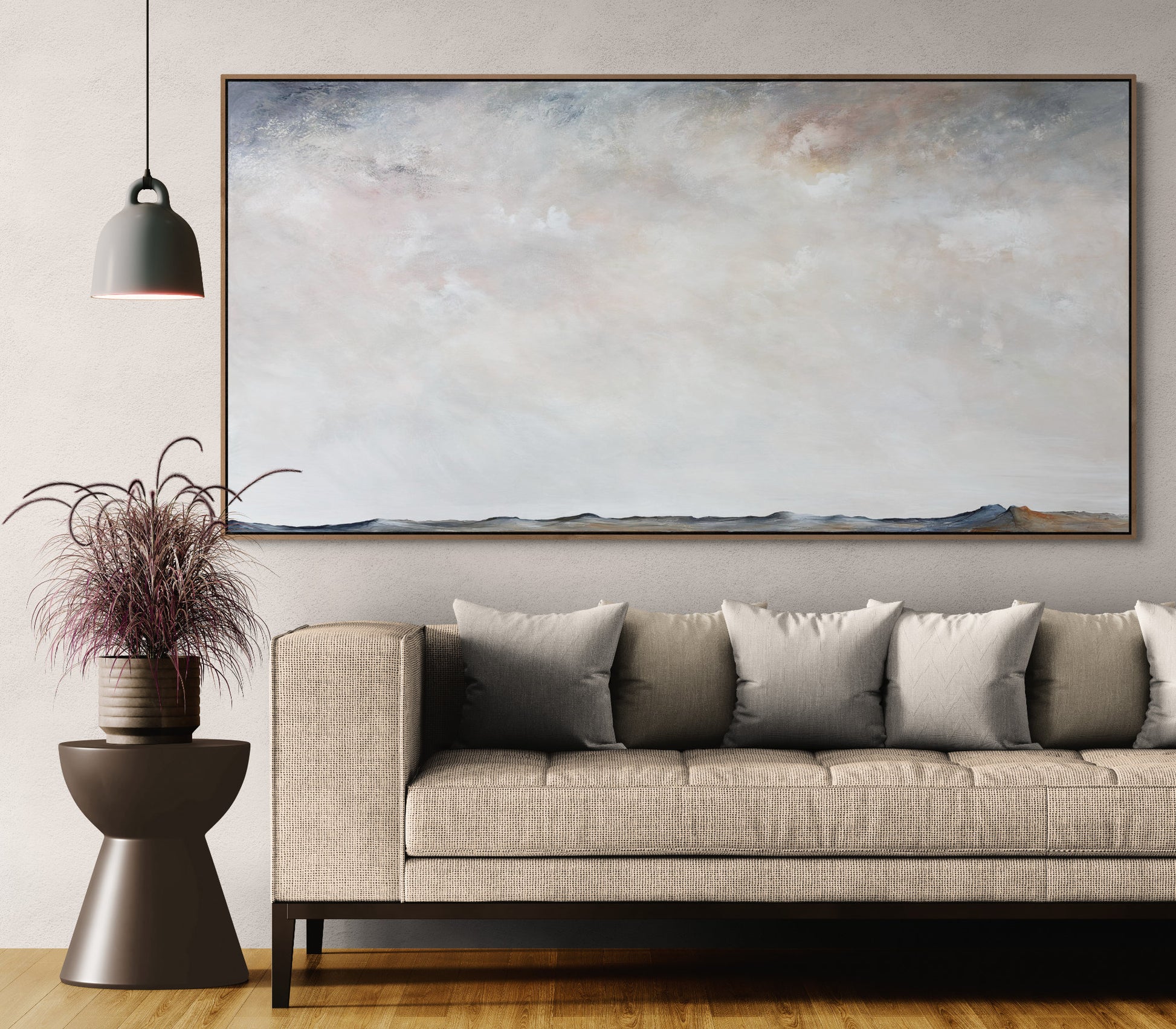 The Quiet Breath Of Distance by Australian artist Tania Chanter, original, textured abstract cloudscape, acrylic on canvas, 180x90cm.