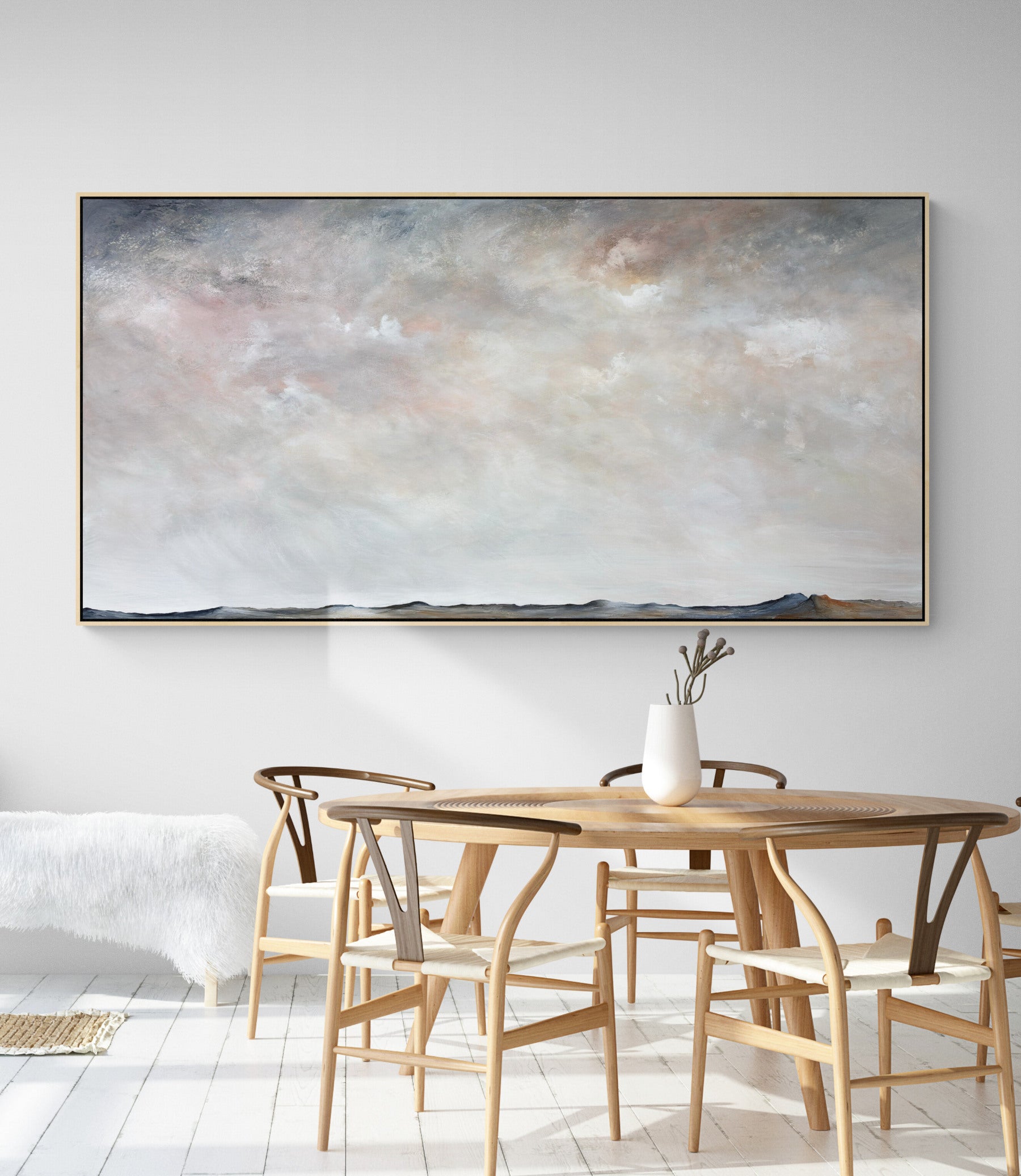 The Quiet Breath Of Distance by Australian artist Tania Chanter, original, textured abstract cloudscape, acrylic on canvas, 180x90cm.