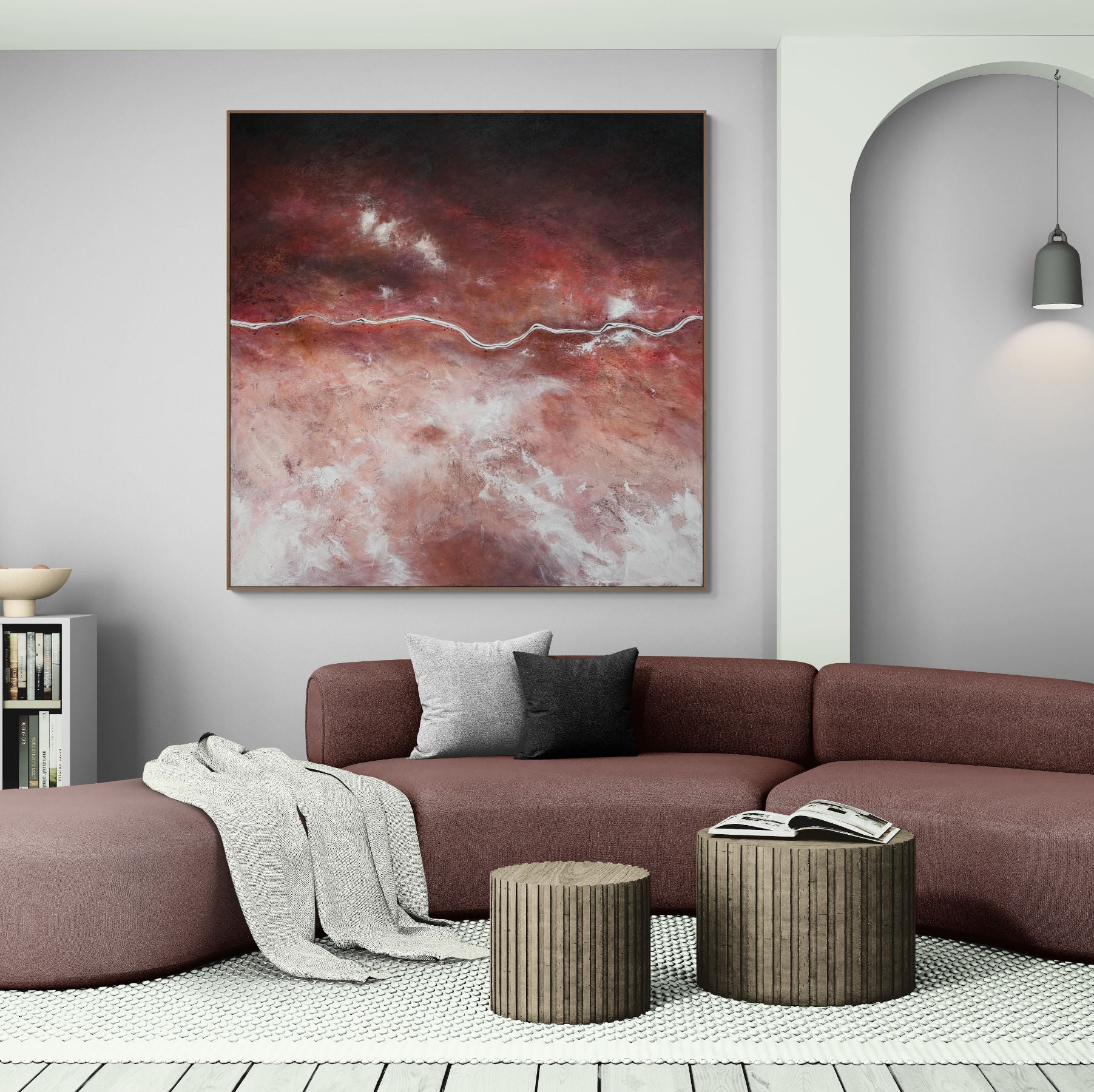 The Quiet Divide is an acrylic on canvas abstract aerial landscape by Australian artist Tania Chanter, 180x180cm.