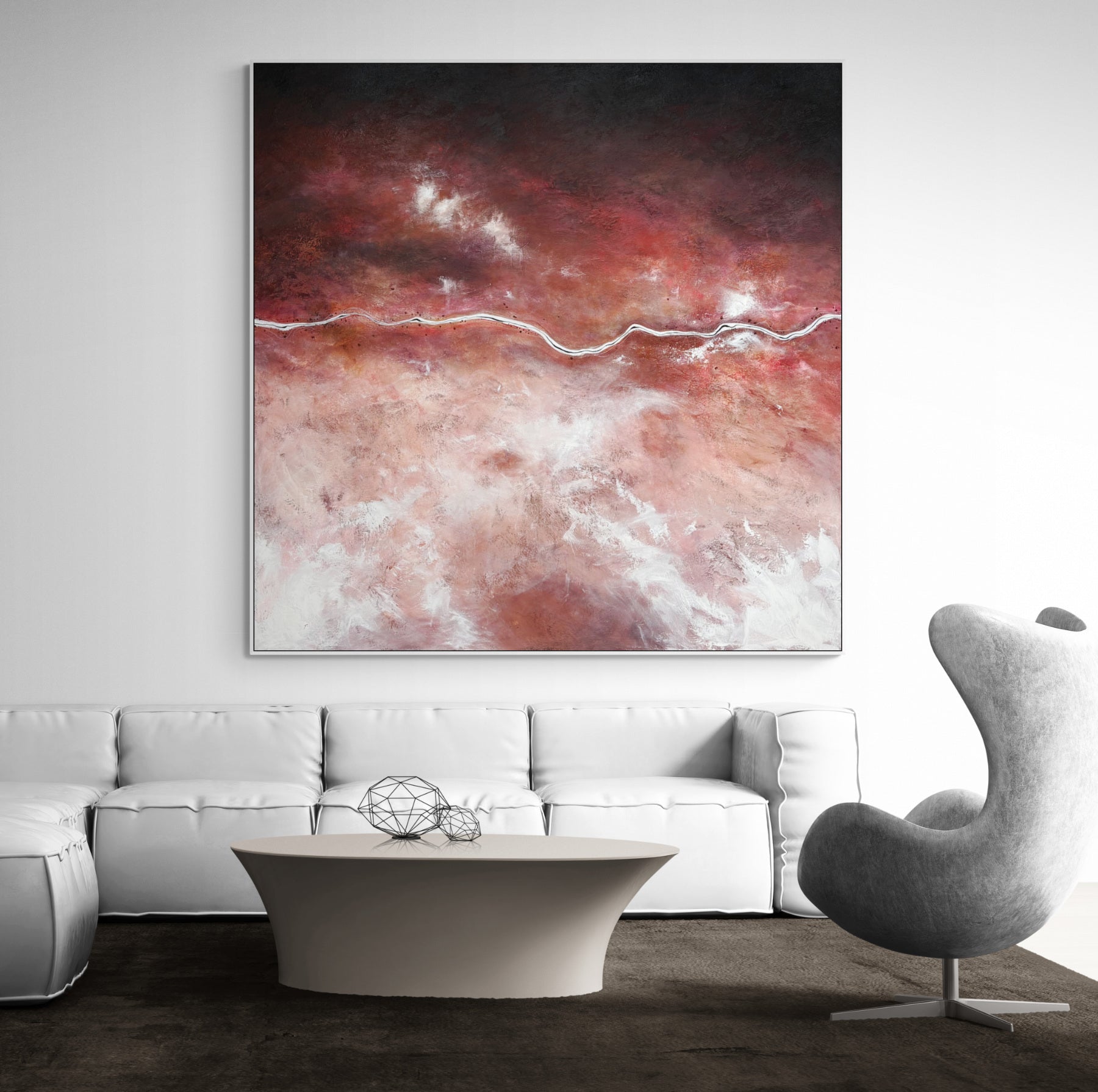 The Quiet Divide is an acrylic on canvas abstract aerial landscape by Australian artist Tania Chanter, 180x180cm.