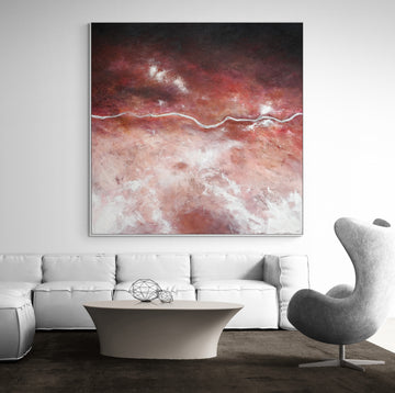 The Quiet Divide is an acrylic on canvas abstract aerial landscape by Australian artist Tania Chanter, 180x180cm.