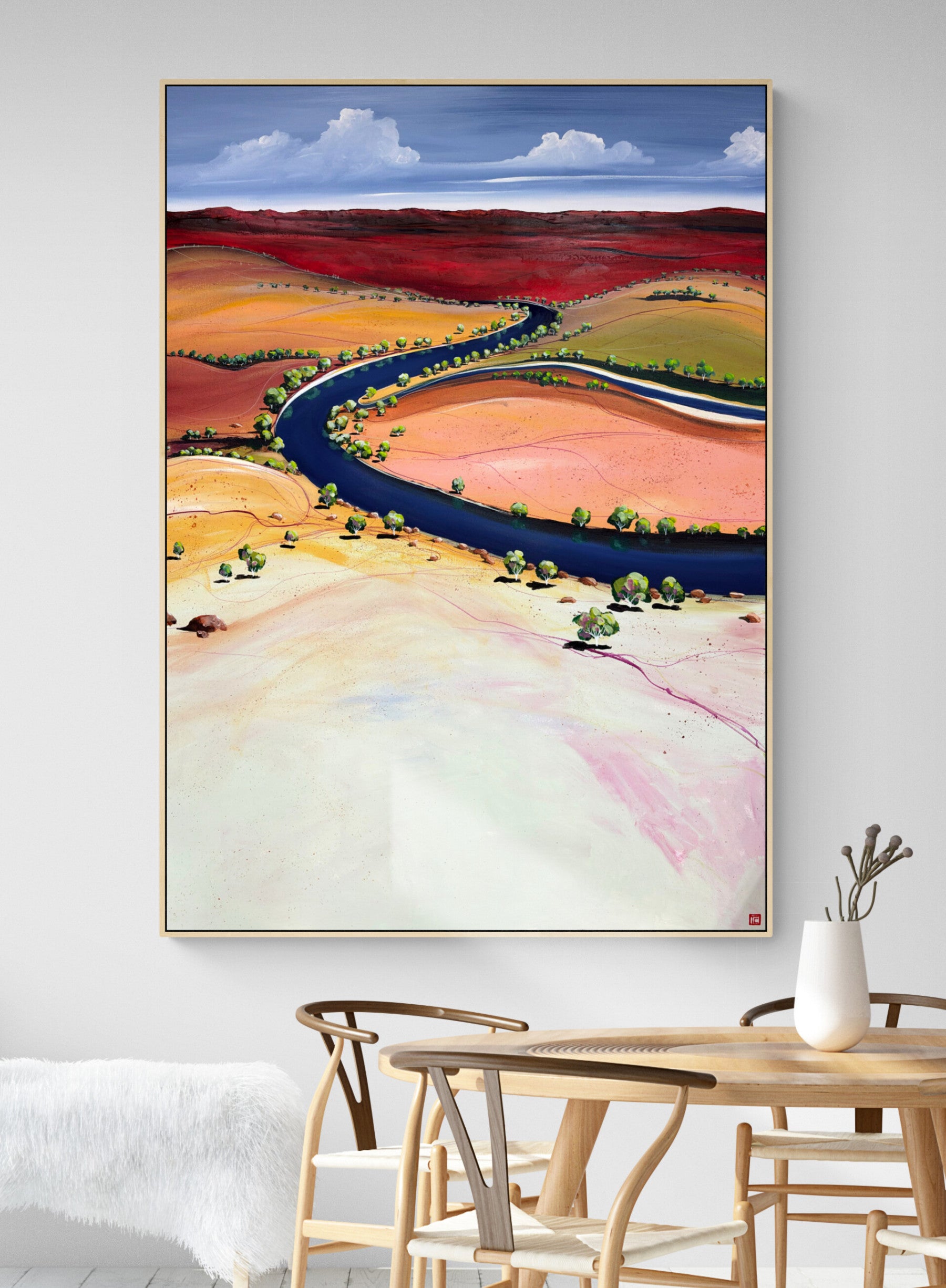 The River's Gentle Song by Tania Chanter, acrylic on canvas, 100x140cm, abstract landscape.