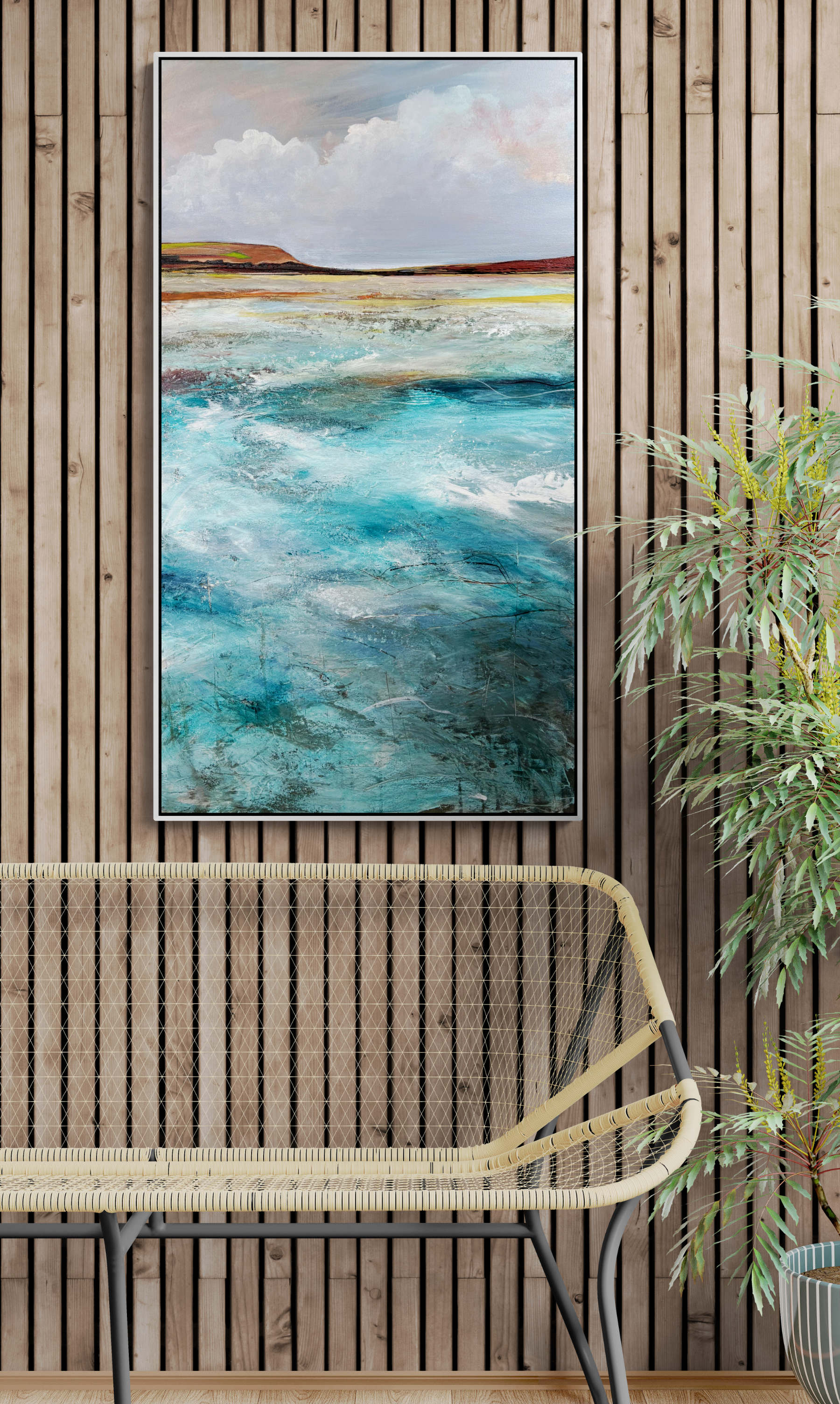 The Sea On Monday by Australian artist Tania Chanter, 62x112cm, acrylic on canvas, original, abstract seascape painting. 