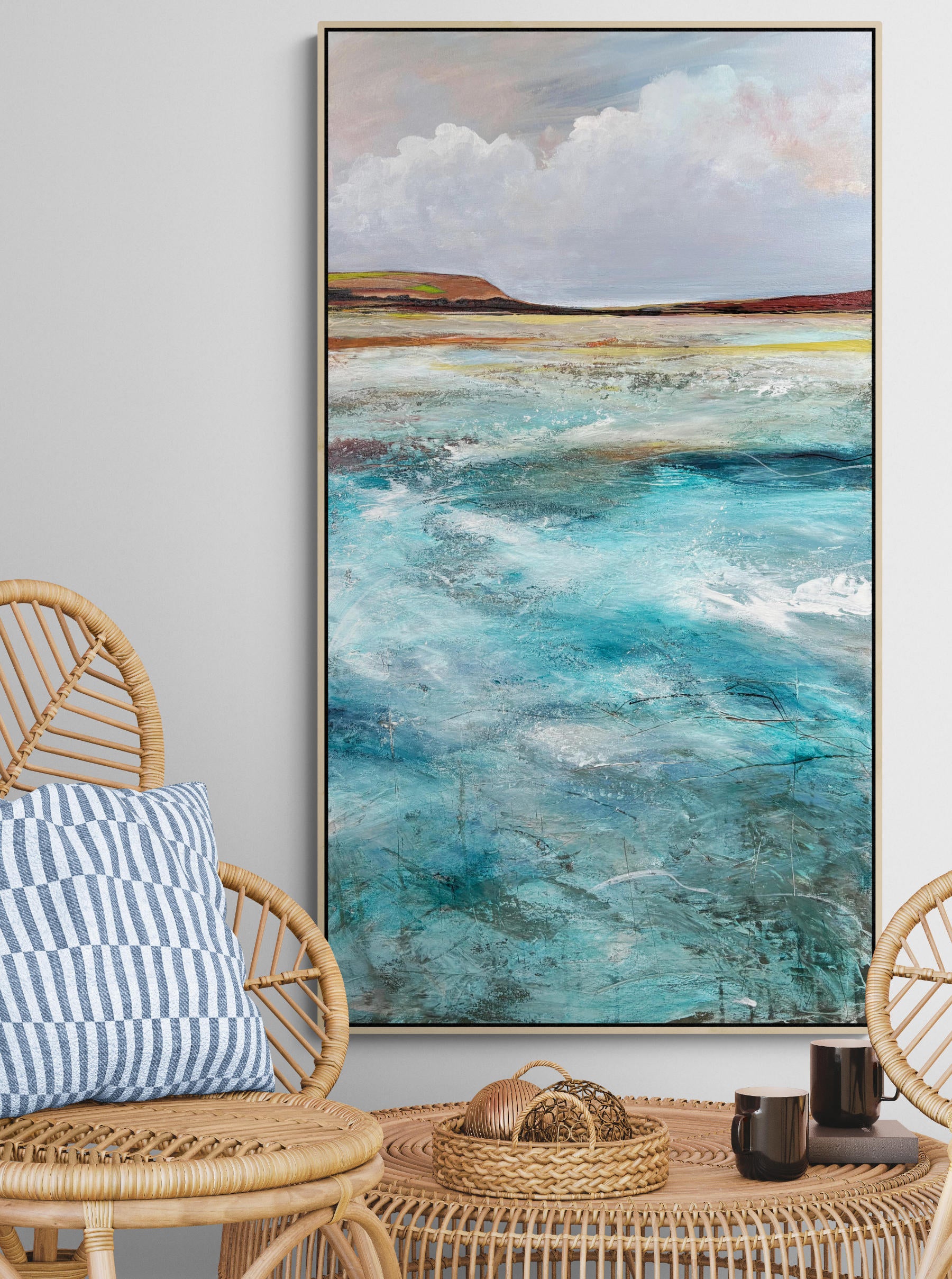 The Sea On Monday by Australian artist Tania Chanter, 62x112cm, acrylic on canvas, original, abstract seascape painting. 