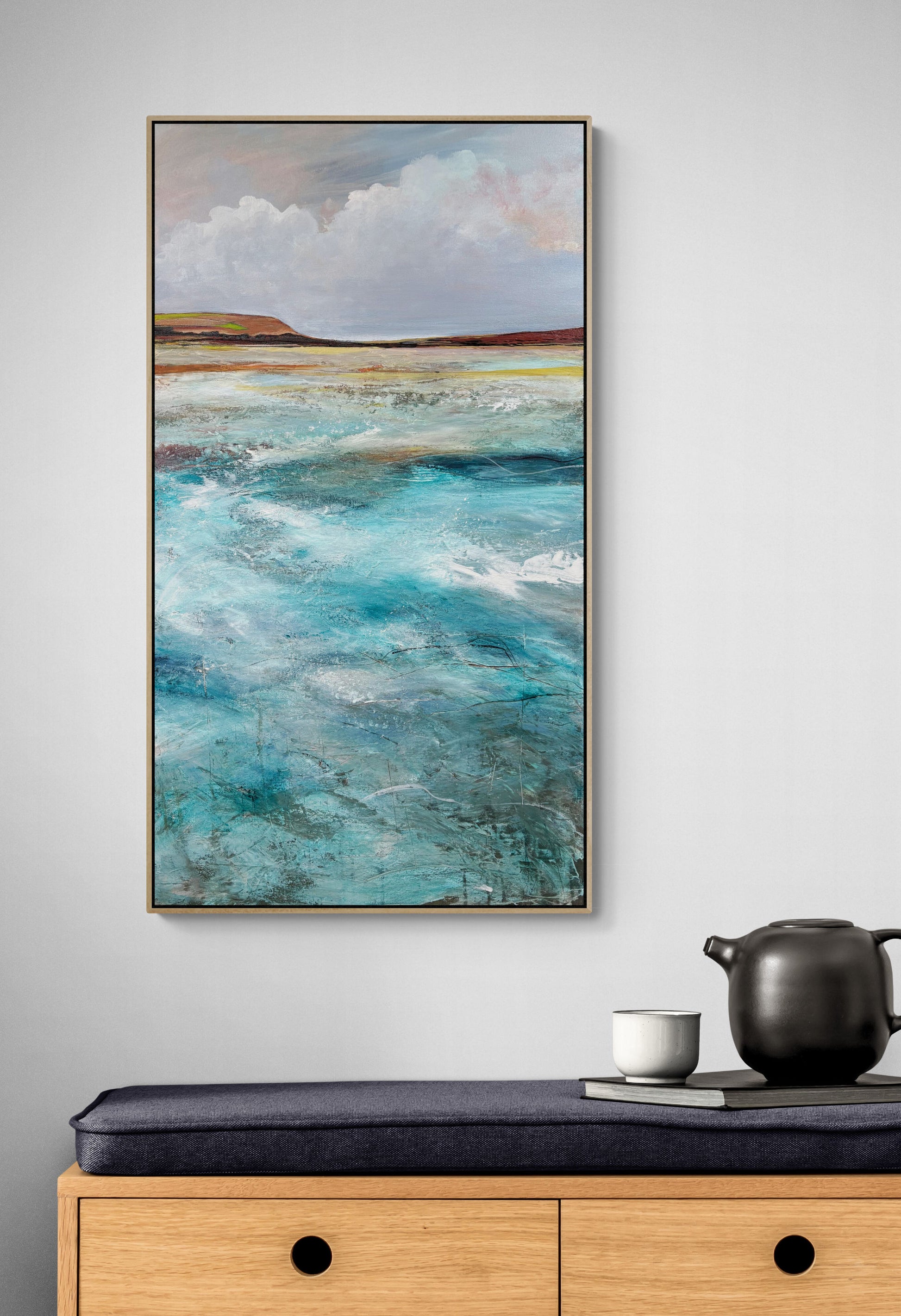 The Sea On Monday by Australian artist Tania Chanter, 62x112cm, acrylic on canvas, original, abstract seascape painting. 