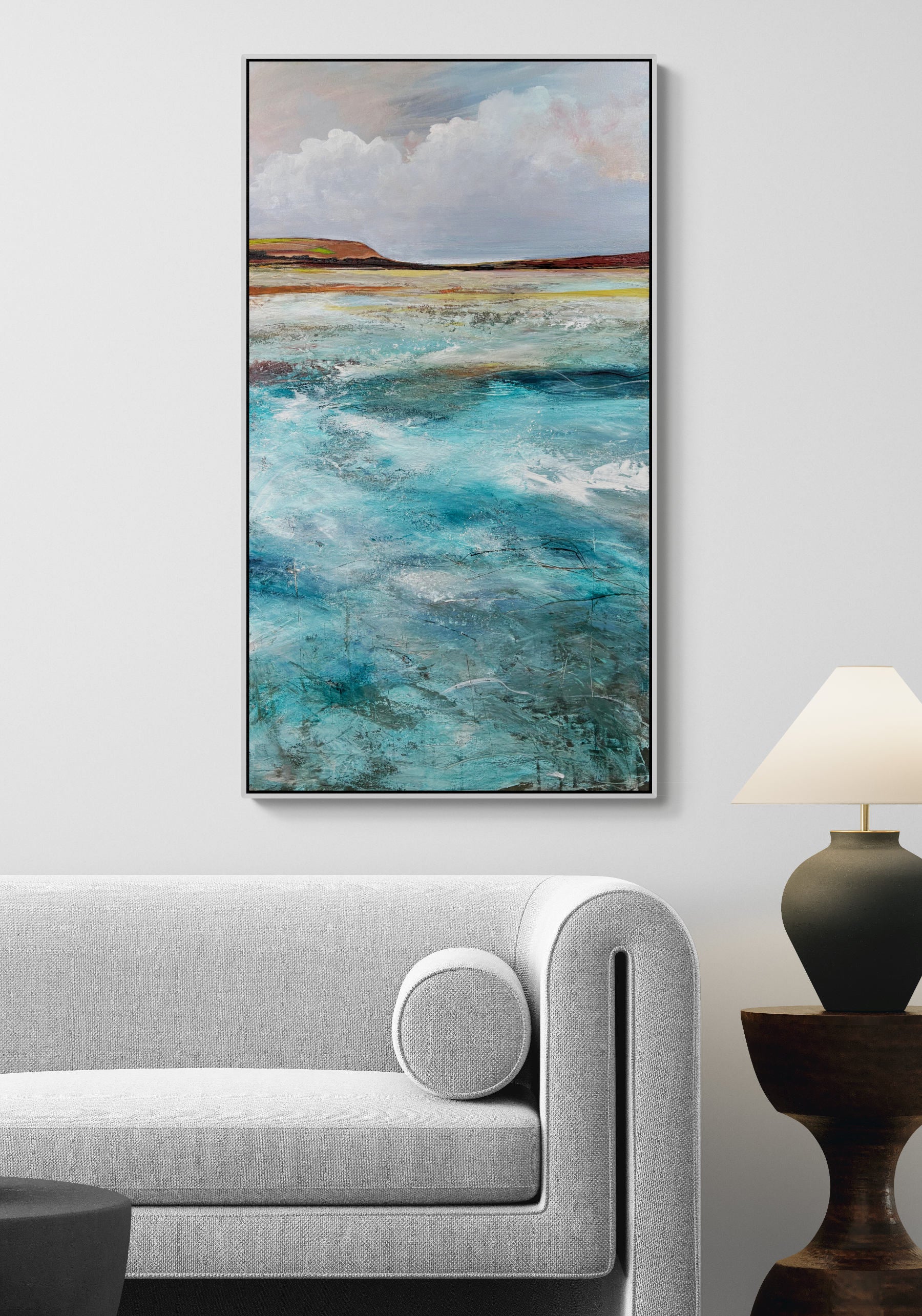 The Sea On Monday by Australian artist Tania Chanter, 62x112cm, acrylic on canvas, original, abstract seascape painting. 