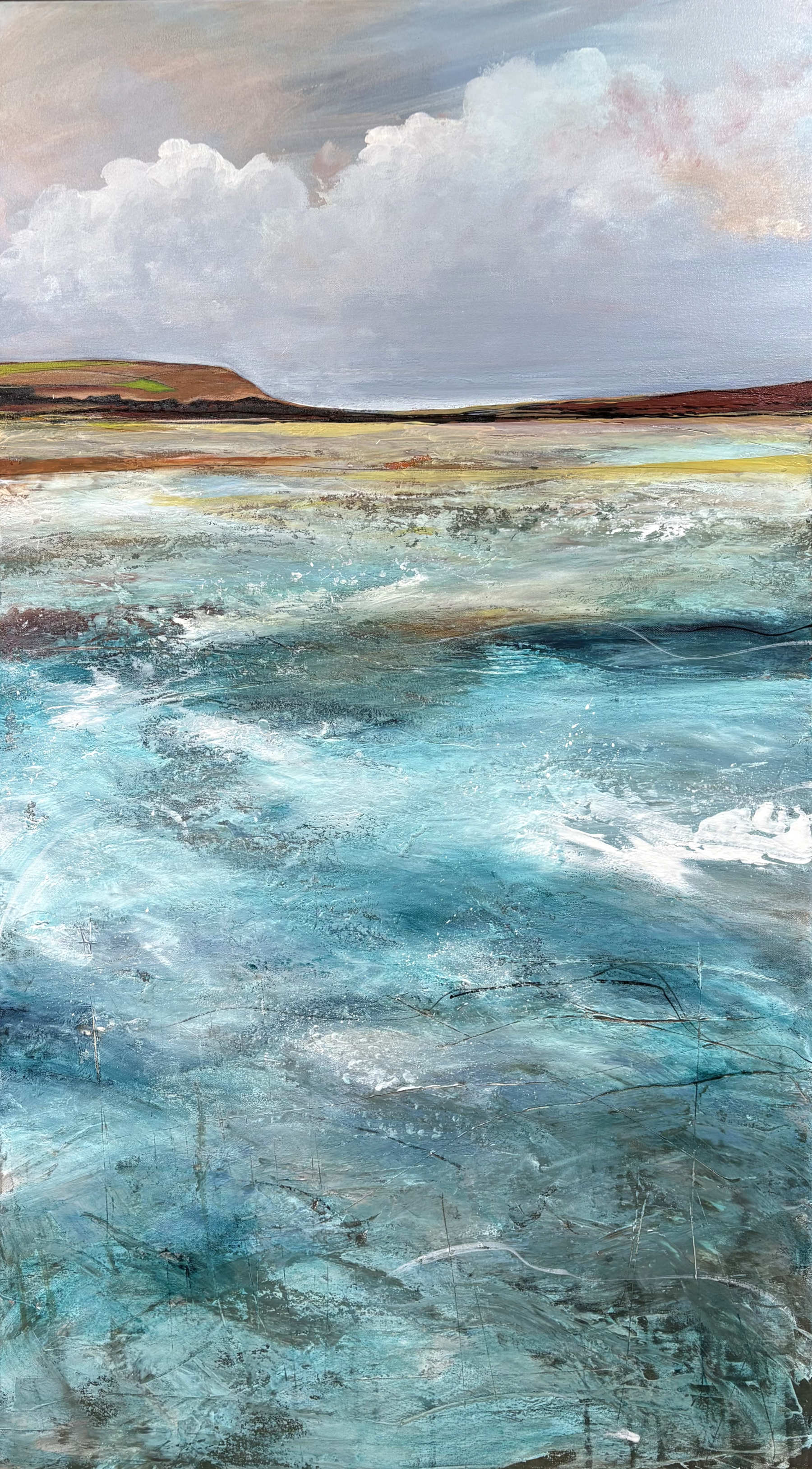 The Sea On Monday by Australian artist Tania Chanter, 62x112cm, acrylic on canvas, original, abstract seascape painting. 