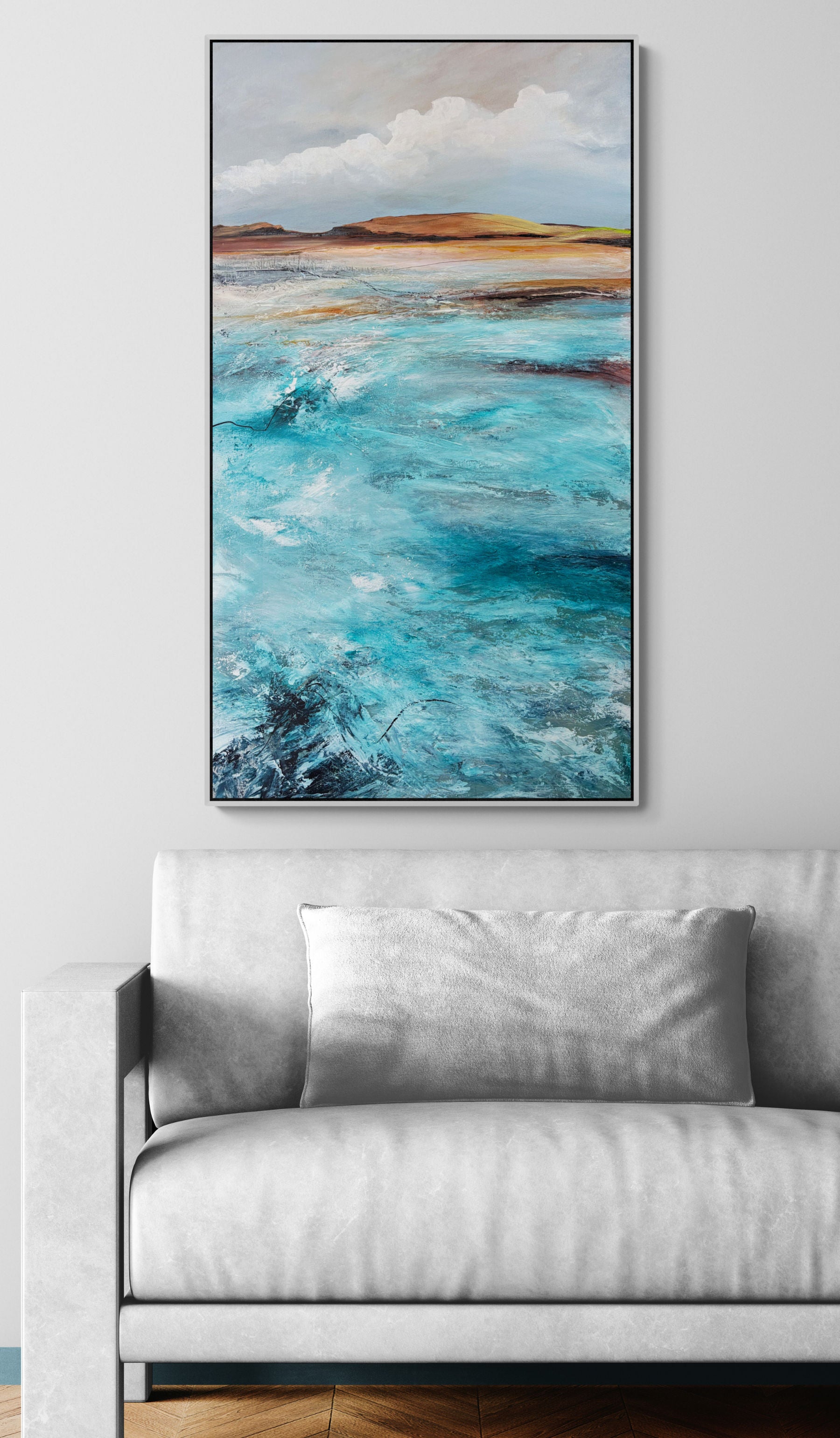 The Sea On Sunday by Australian artist Tania Chanter, 62x112cm, original, abstract textured seascape, acrylic on canvas. 