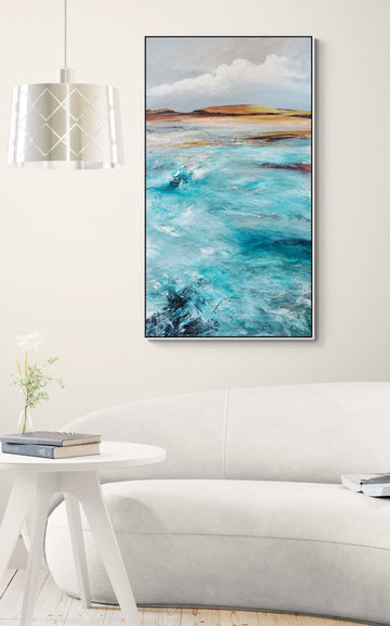 The Sea On Sunday by Australian artist Tania Chanter, 62x112cm, original, abstract textured seascape, acrylic on canvas. 