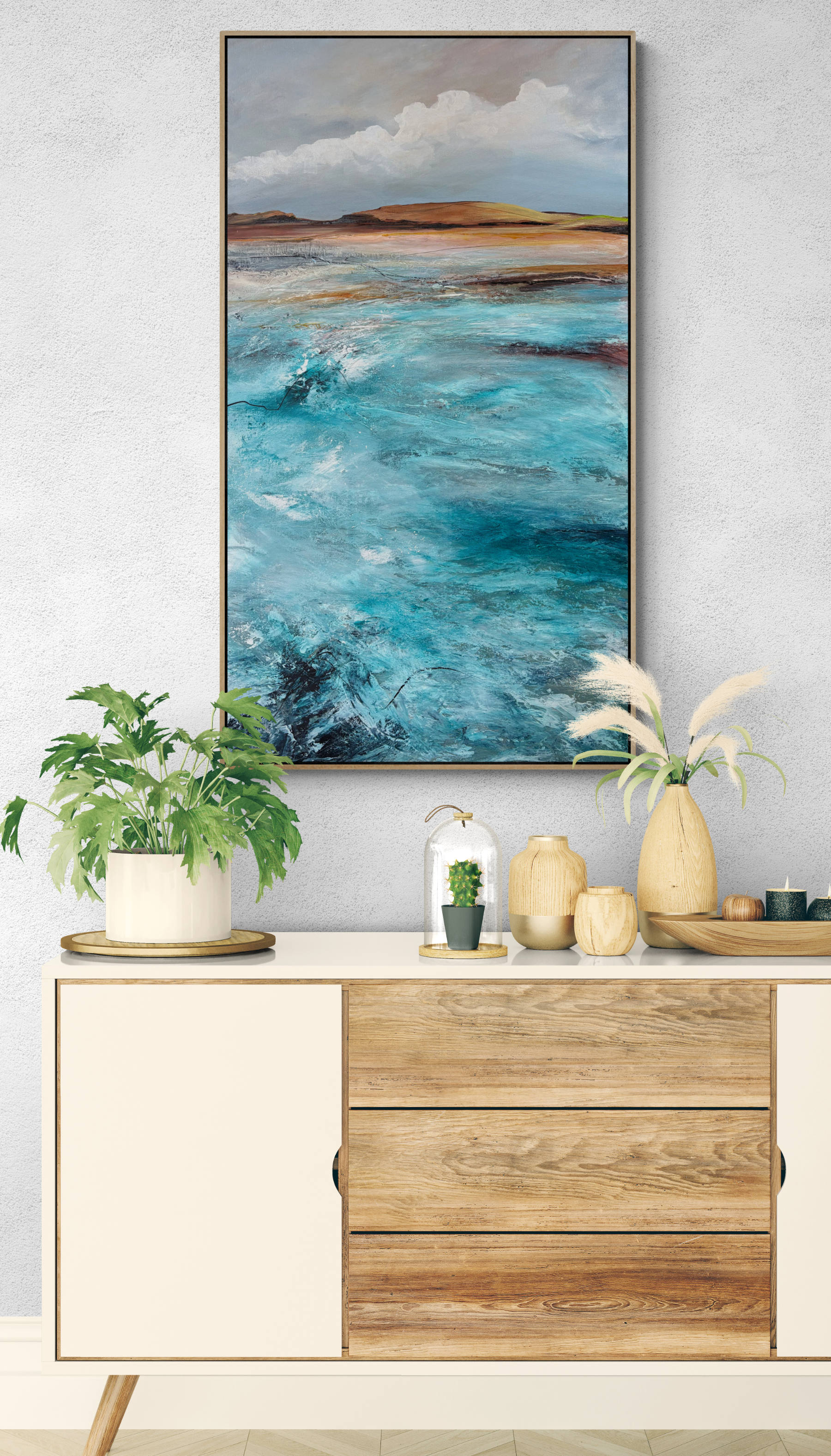 The Sea On Sunday by Australian artist Tania Chanter, 62x112cm, original, abstract textured seascape, acrylic on canvas. 