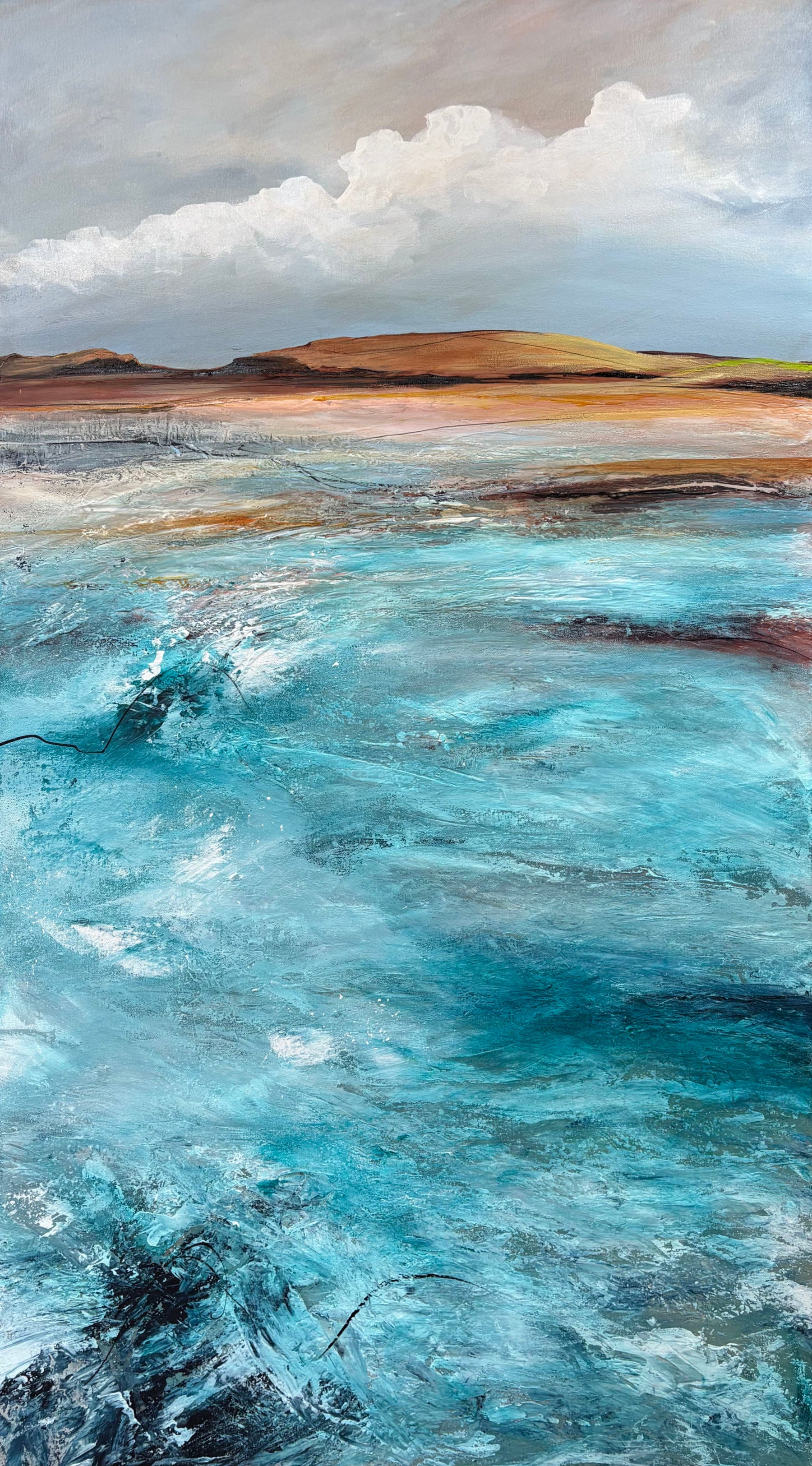 The Sea On Sunday by Australian artist Tania Chanter, 62x112cm, original, abstract textured seascape, acrylic on canvas. 