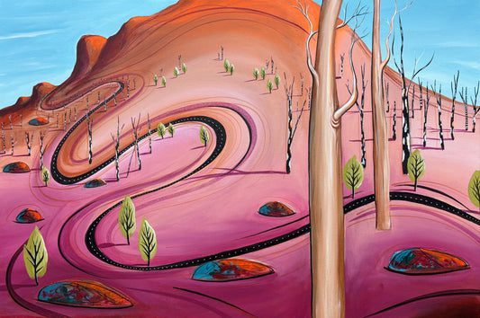 The Secret Path home by Australian artist Tania Chanter, original, acrylic on canvas, 77x51cm.