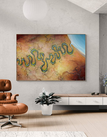The Shape of Gentle Distance  by Australian artist Tania Chanter, textured, abstract aerial landscape, original, acrylic on canvas, 180x120cm.