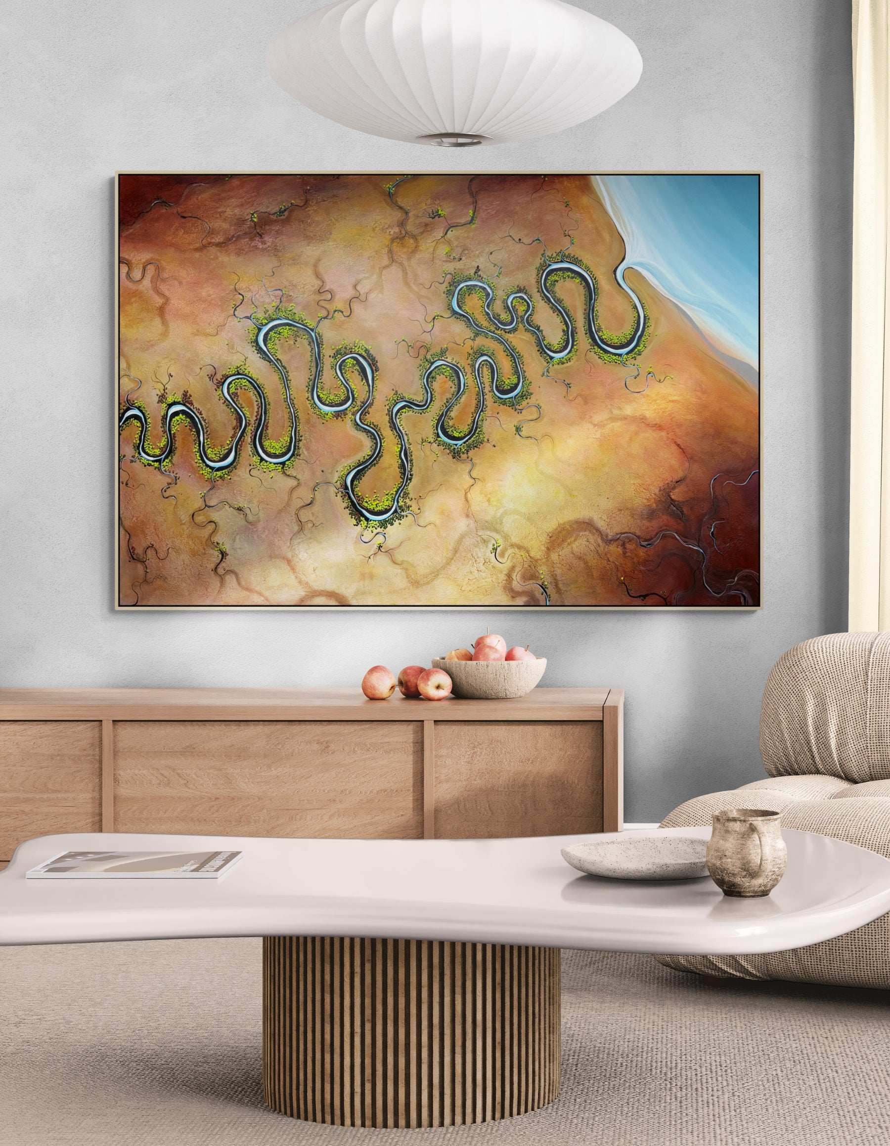 The Shape of Gentle Distance  by Australian artist Tania Chanter, textured, abstract aerial landscape, original, acrylic on canvas, 180x120cm.