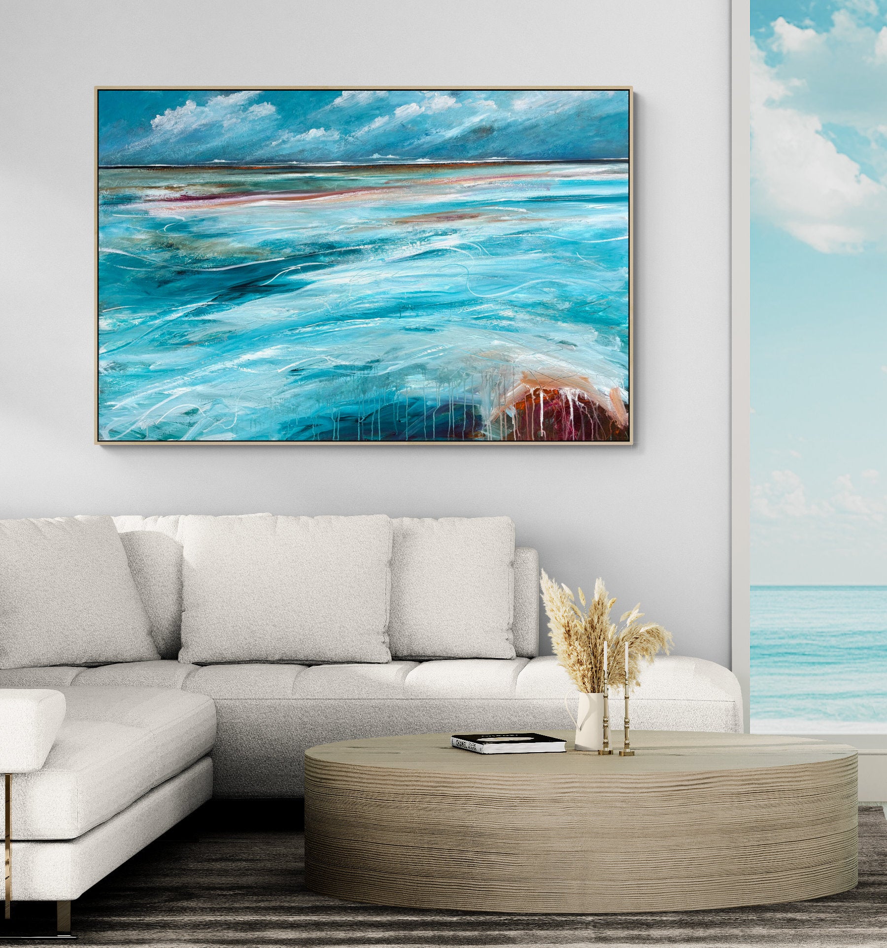 The Shore On Tuesday, abstract seascape  by Tania Chanter, 150x100cm, original, acrylic on canvas.