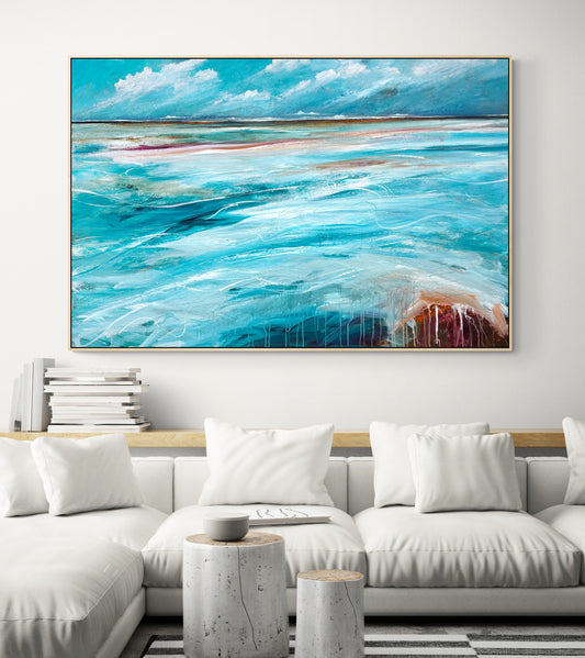 The Shore On Tuesday, abstract seascape  by Tania Chanter, 150x100cm, original, acrylic on canvas.
