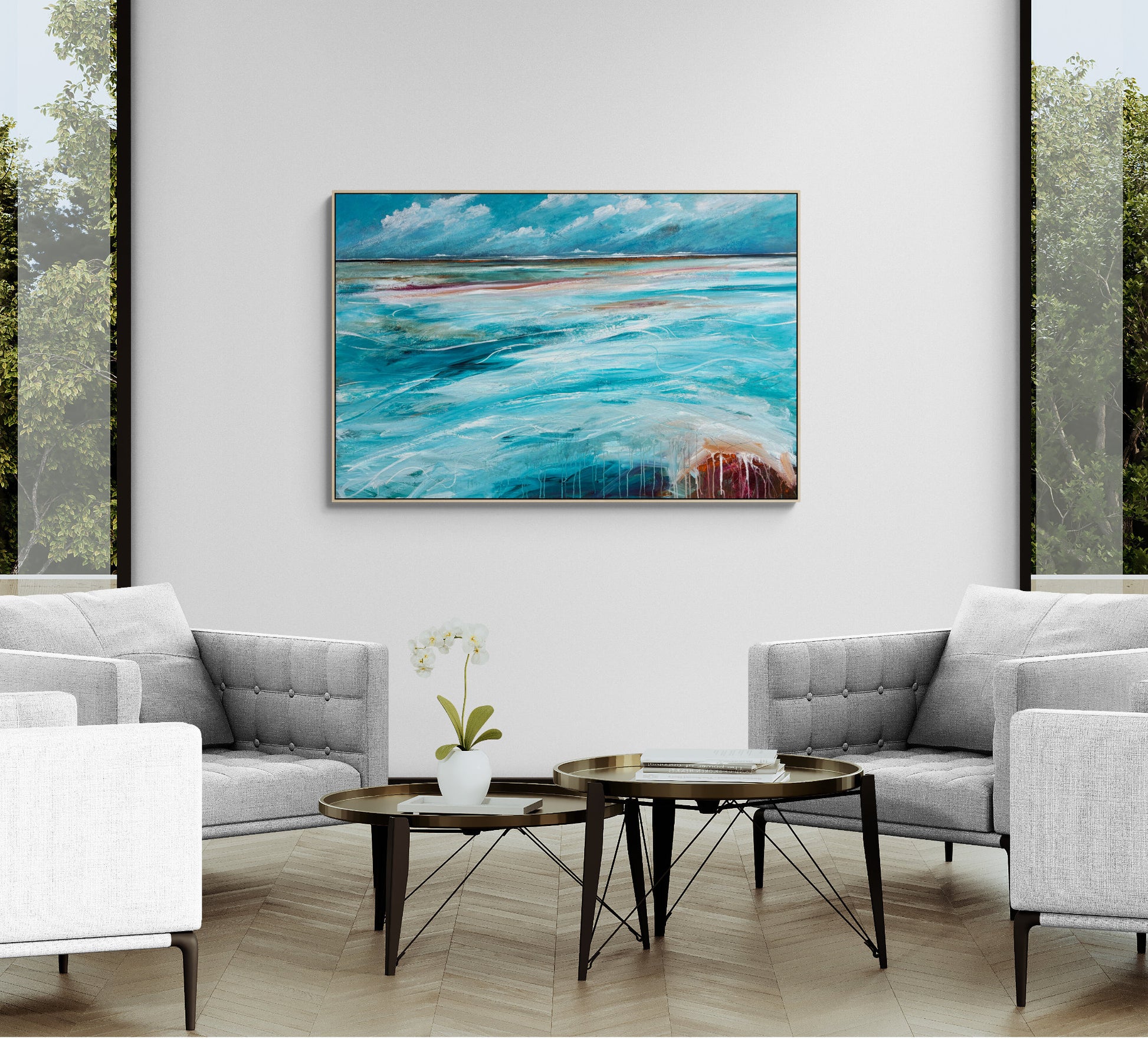 The Shore On Tuesday, abstract seascape  by Tania Chanter, 150x100cm, original, acrylic on canvas.