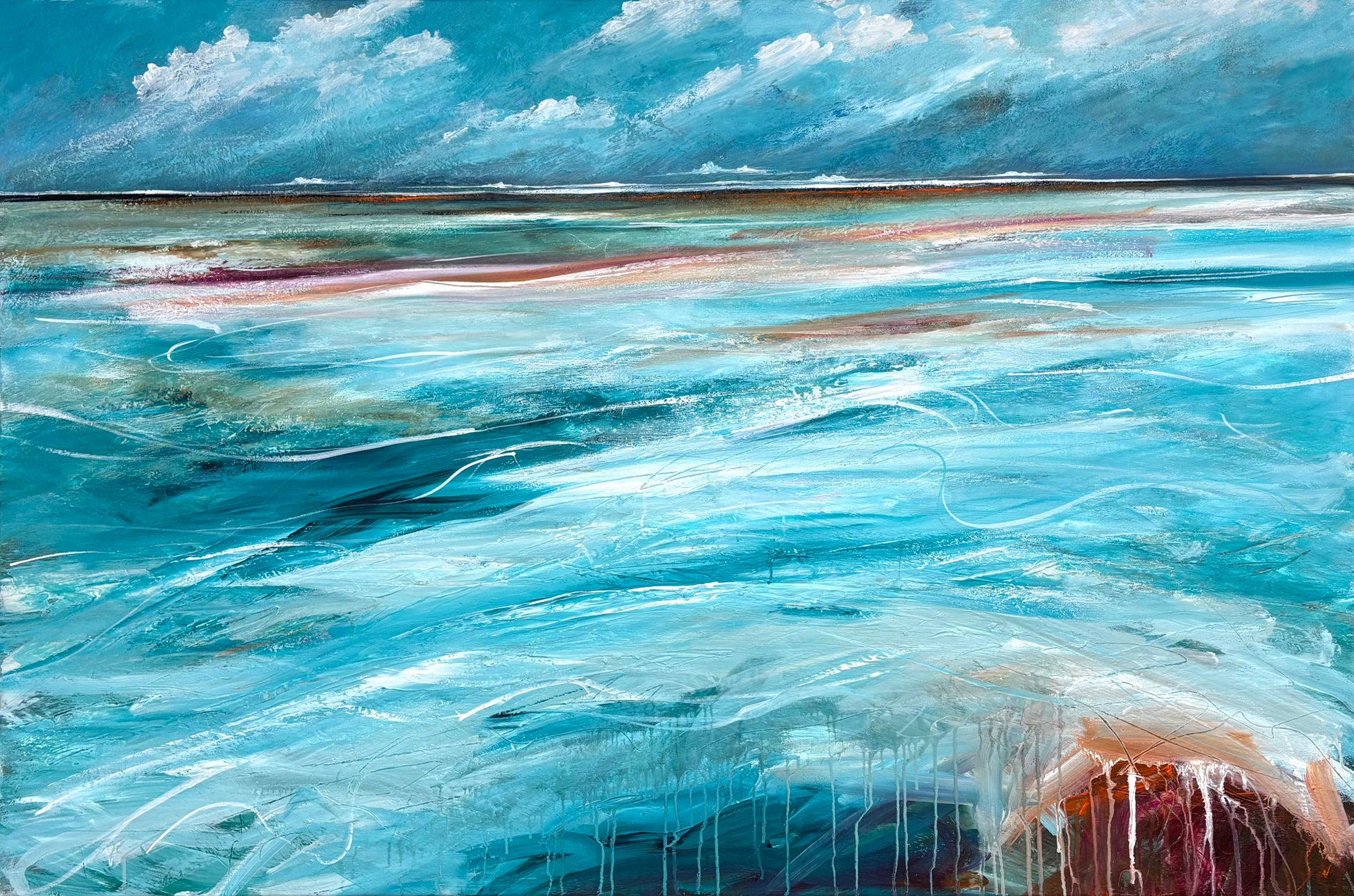 The Shore On Tuesday, abstract seascape  by Tania Chanter, 150x100cm, original, acrylic on canvas.