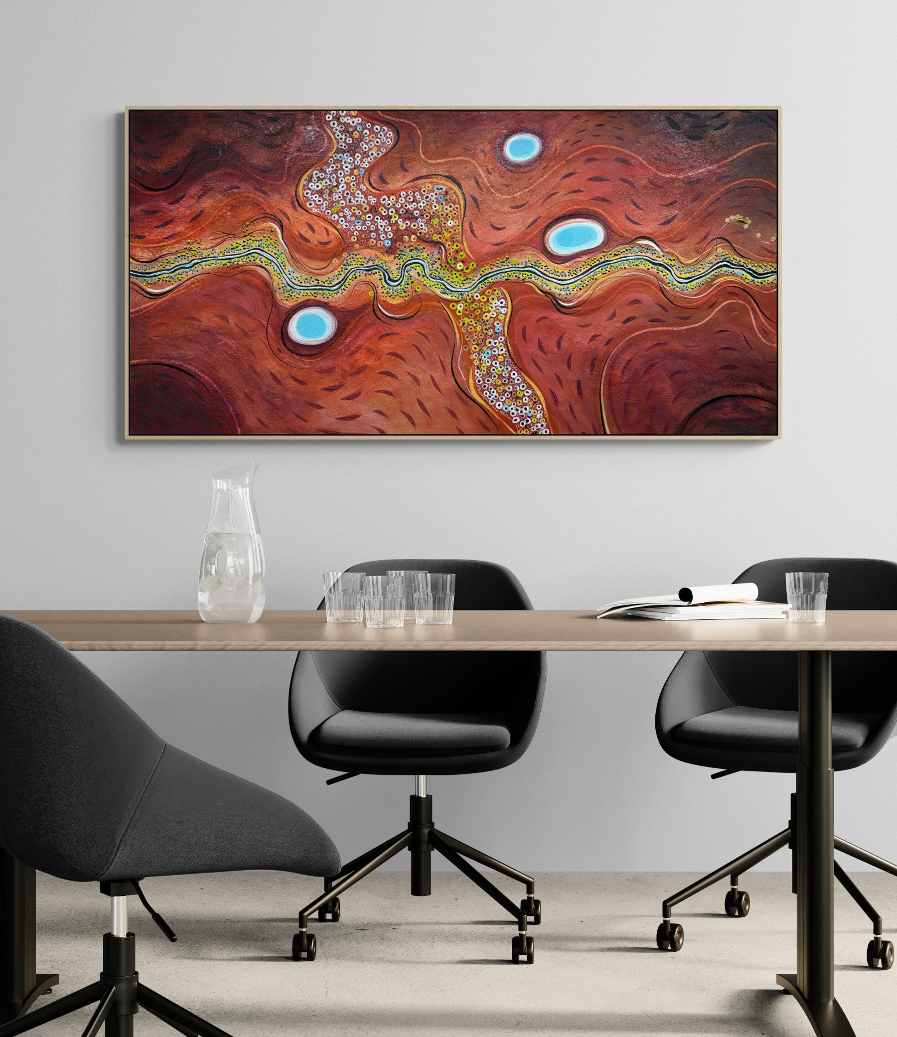 The Thread of Hope by Tania Chanter, textured abstract aerial landscape, 160x80cm, original painting, acrylic on canvas.