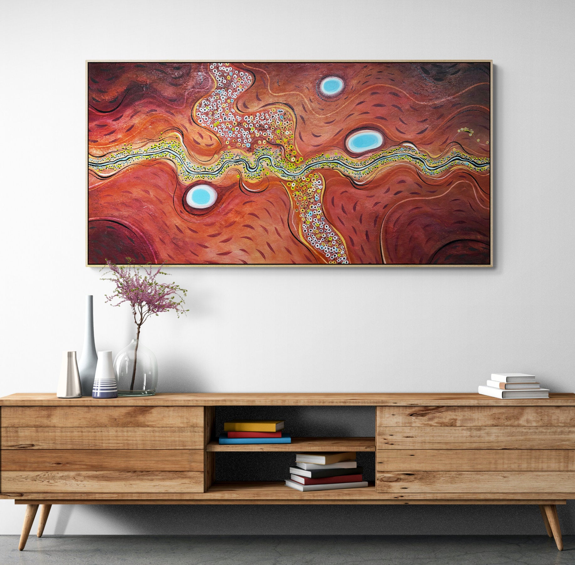 The Thread of Hope by Tania Chanter, textured abstract aerial landscape, 160x80cm, original painting, acrylic on canvas.