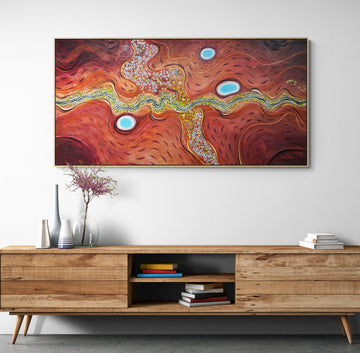 The Thread of Hope by Tania Chanter, textured abstract aerial landscape, 160x80cm, original painting, acrylic on canvas.
