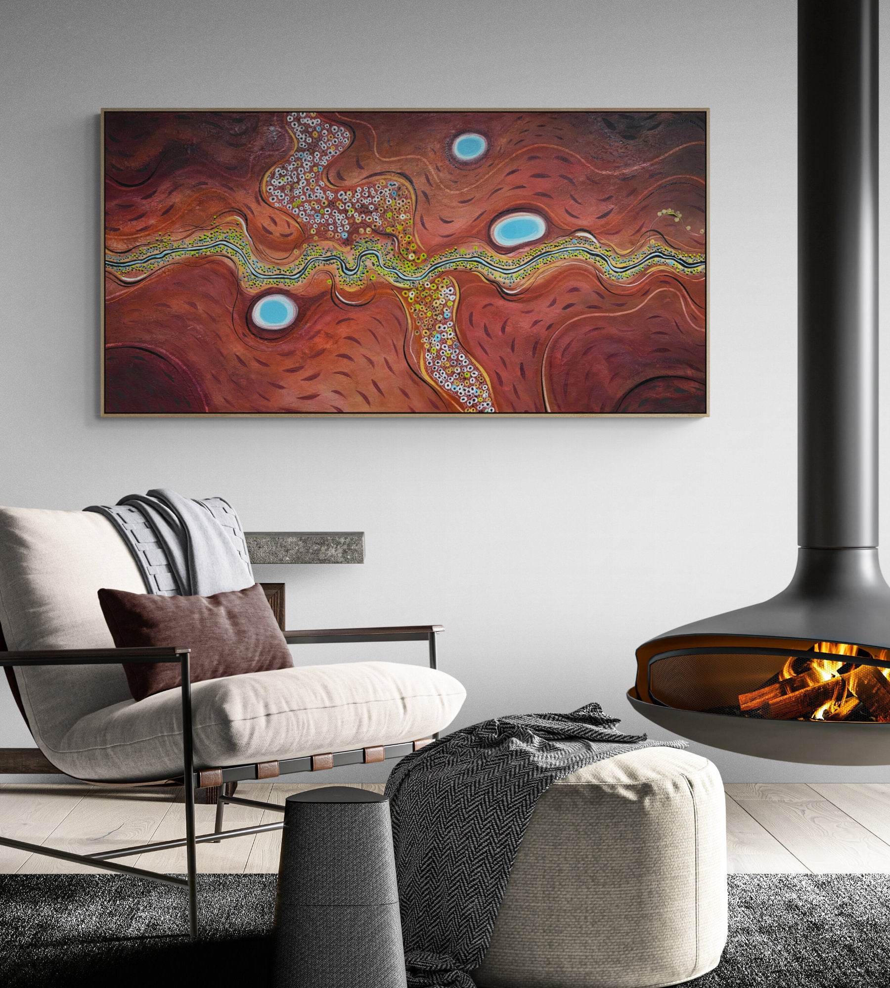 The Thread of Hope by Tania Chanter, textured abstract aerial landscape, 160x80cm, original painting, acrylic on canvas.