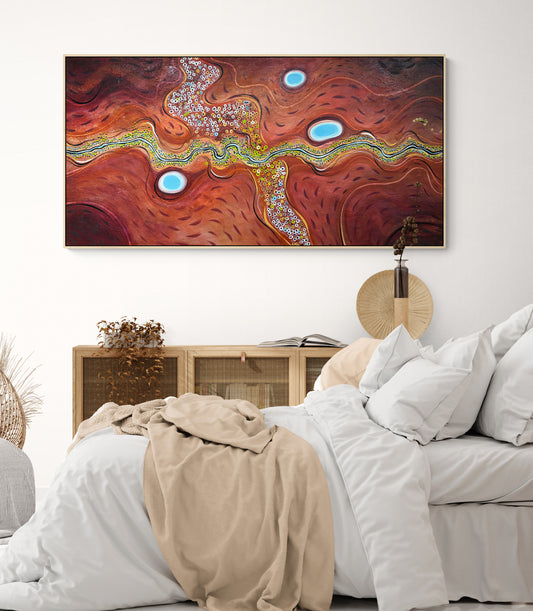 The Thread of Hope by Tania Chanter, textured abstract aerial landscape, 160x80cm, original painting, acrylic on canvas.