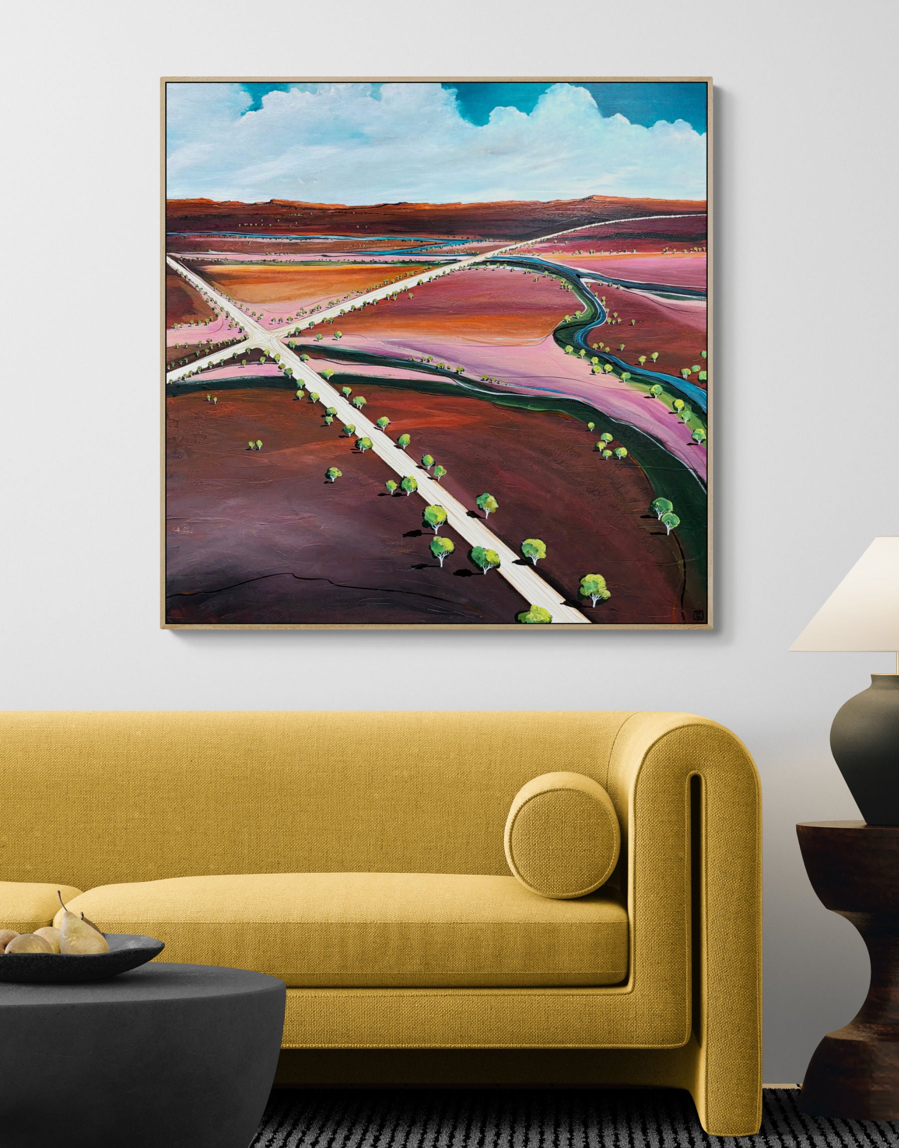 The Turning Point by Australian artist Tania Chanter, acrylic on canvas, 100x100cm, abstract landscape.