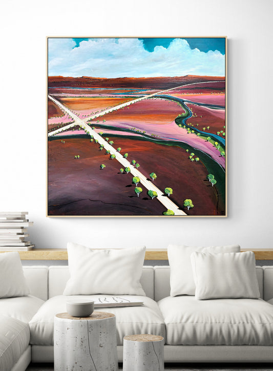 The Turning Point by Australian artist Tania Chanter, acrylic on canvas, 100x100cm, abstract landscape.