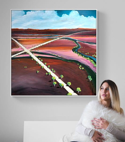 The Turning Point by Australian artist Tania Chanter, acrylic on canvas, 100x100cm, abstract landscape.
