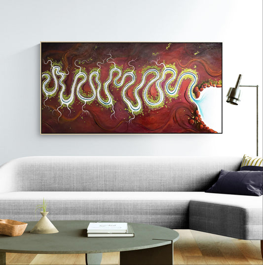 The Warmth Of Distance by Australian artist Tania Chanter, original, textured acrylic on canvas, 180x90cm.