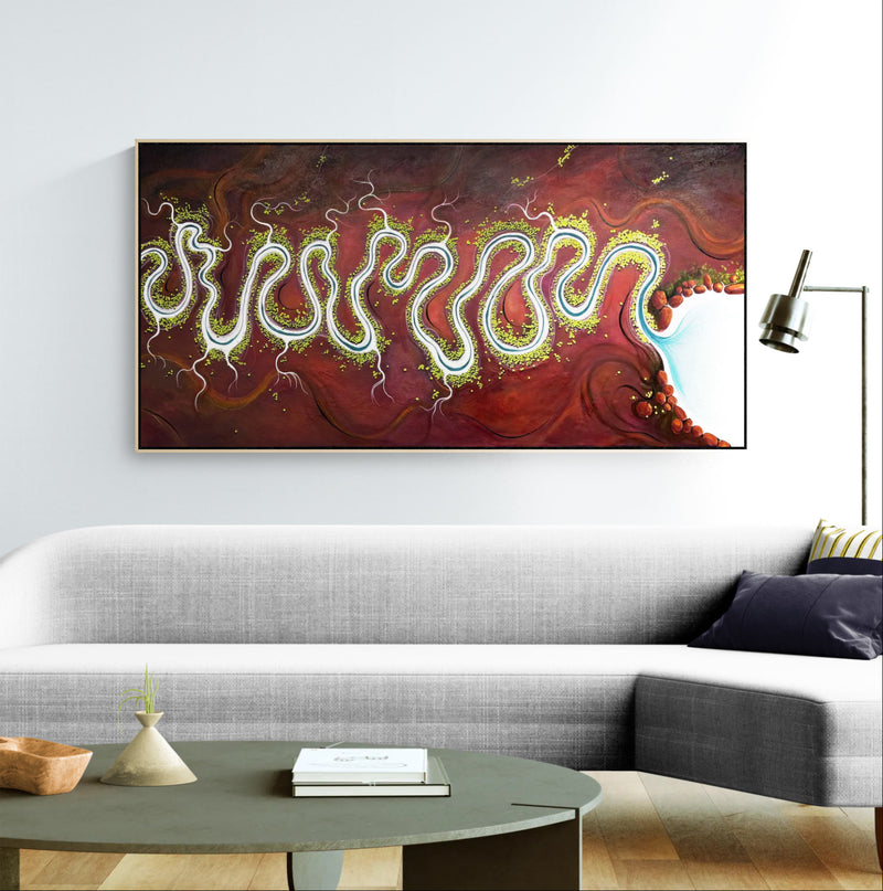 The Warmth Of Distance by Australian artist Tania Chanter, original, textured acrylic on canvas, 180x90cm.