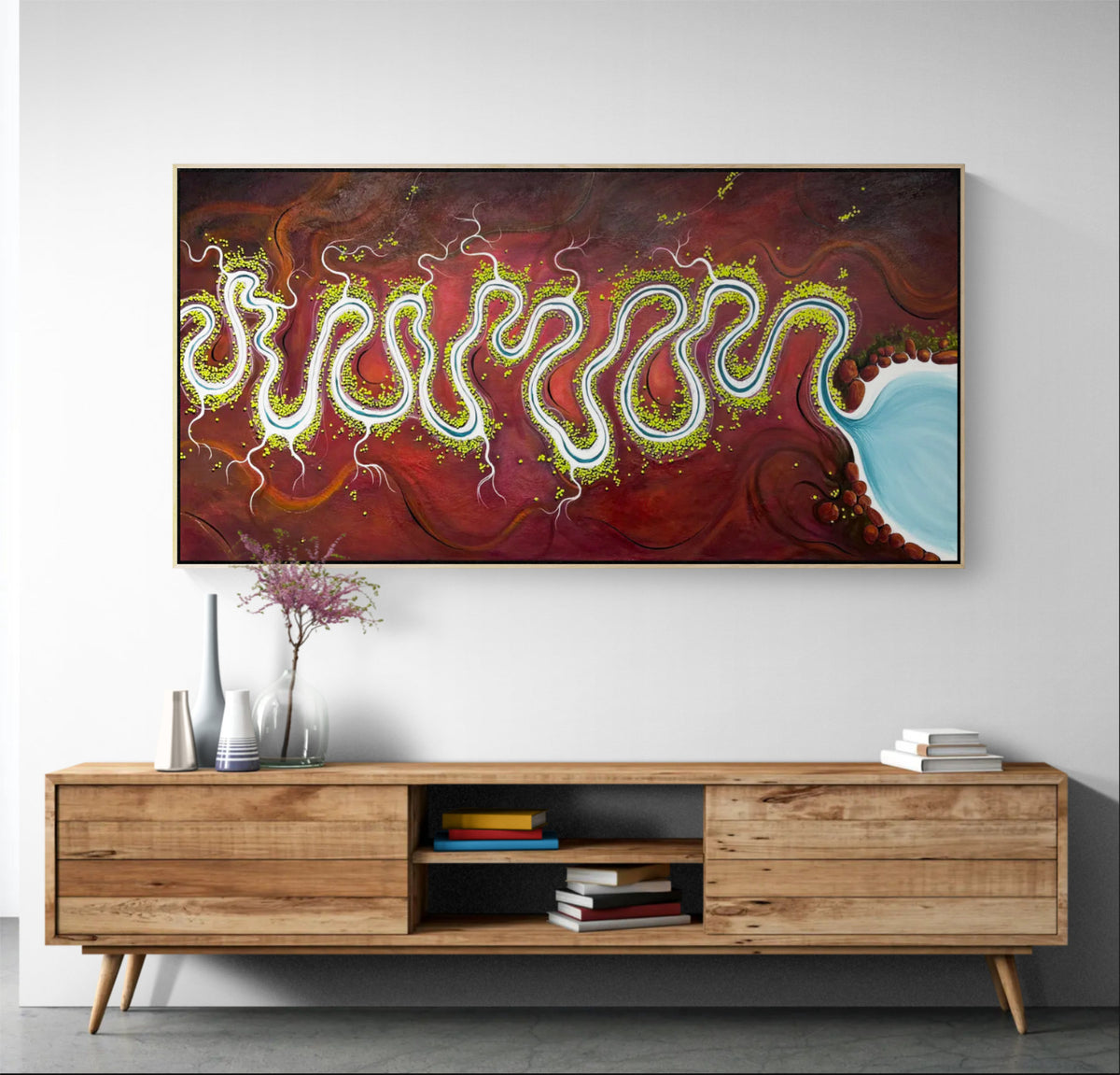 The Warmth Of Distance by Australian artist Tania Chanter, original, textured acrylic on canvas, 180x90cm. Modern, contemporary landscape. 