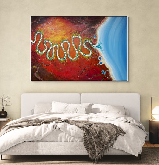 Toward The Unspoken Coast, an original textured aerial abstract landscape by Australian artist Tania Chanter 180x120cm acrylic on canvas.